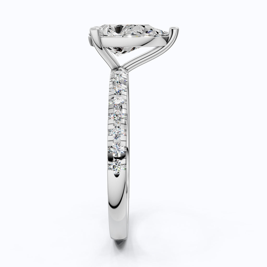 Dainty Pear Solitaire Pavé Engagement Ring in 14K Solid Gold, 1.50 CT Pear Cut Lab Grown Diamond, Proposal Jewelry, Anniversary Gift For Her