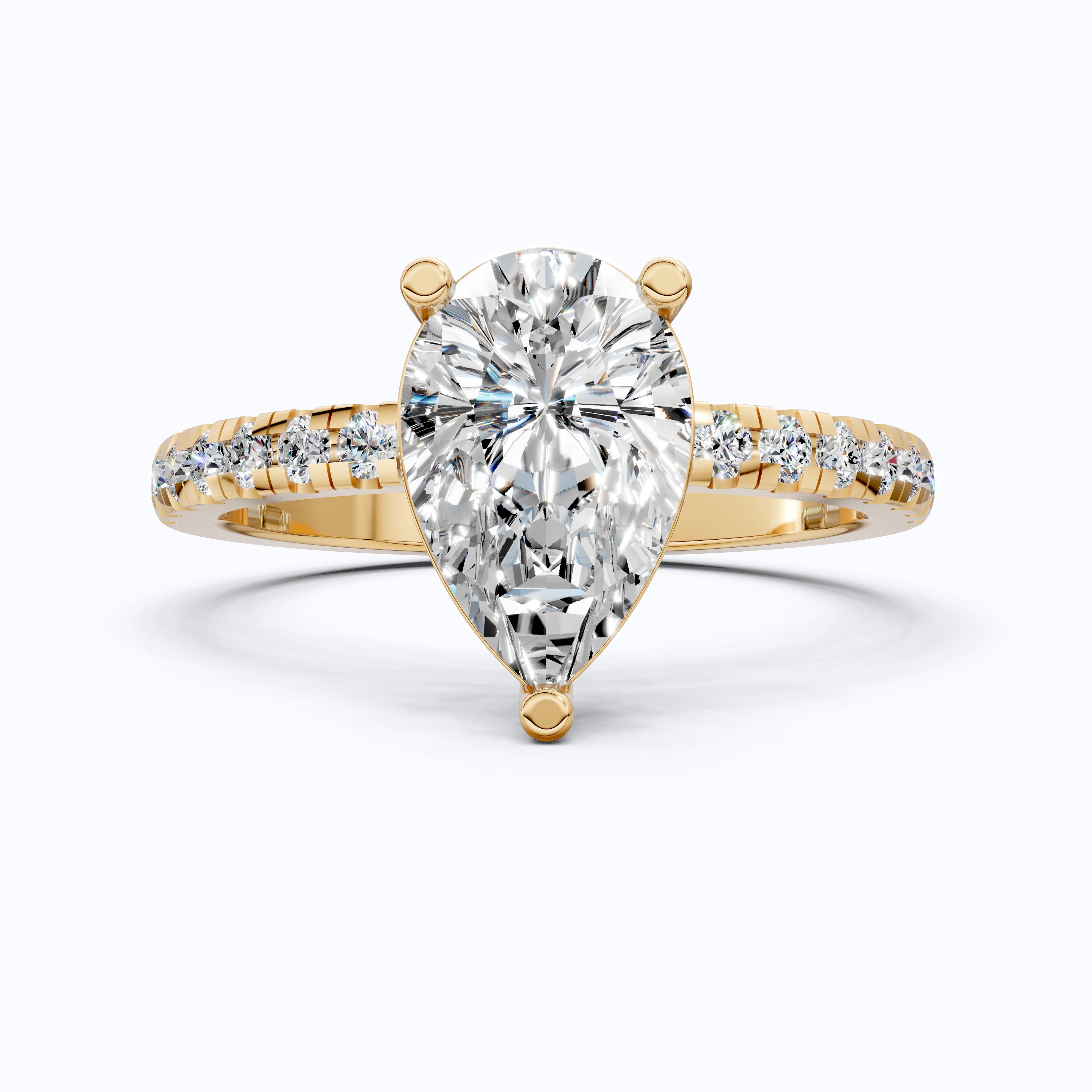 Dainty Pear Solitaire Pavé Engagement Ring in 14K Solid Gold, 1.50 CT Pear Cut Lab Grown Diamond, Proposal Jewelry, Anniversary Gift For Her