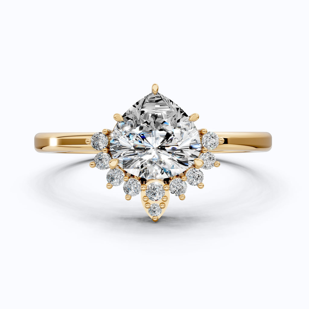 Crown Halo Pear Cut Cluster Engagement Ring in 18K Solid Gold, 0.95 TCW Lab Diamond Unique Wedding Bridal Jewelry, Anniversary Gift for Women