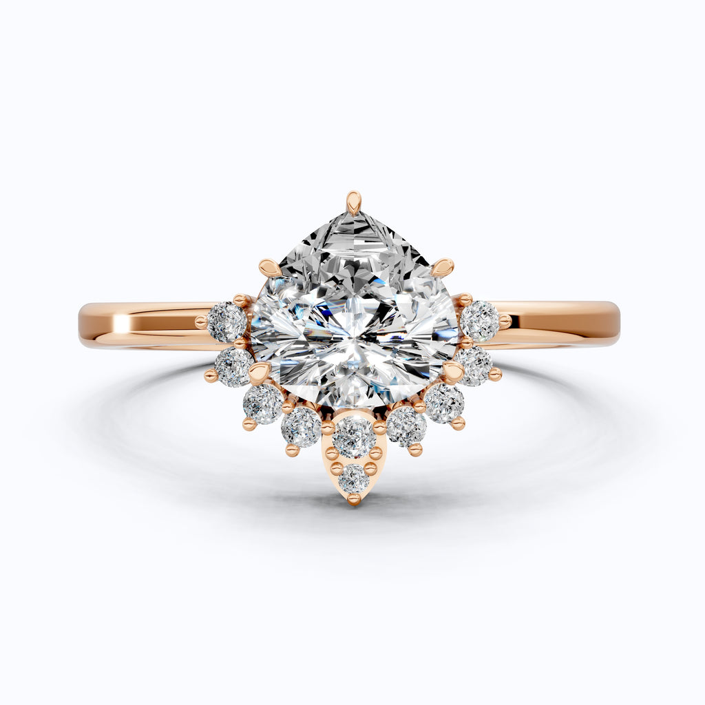 Crown Halo Pear Cut Cluster Engagement Ring in 18K Solid Gold, 0.95 TCW Lab Diamond Unique Wedding Bridal Jewelry, Anniversary Gift for Women