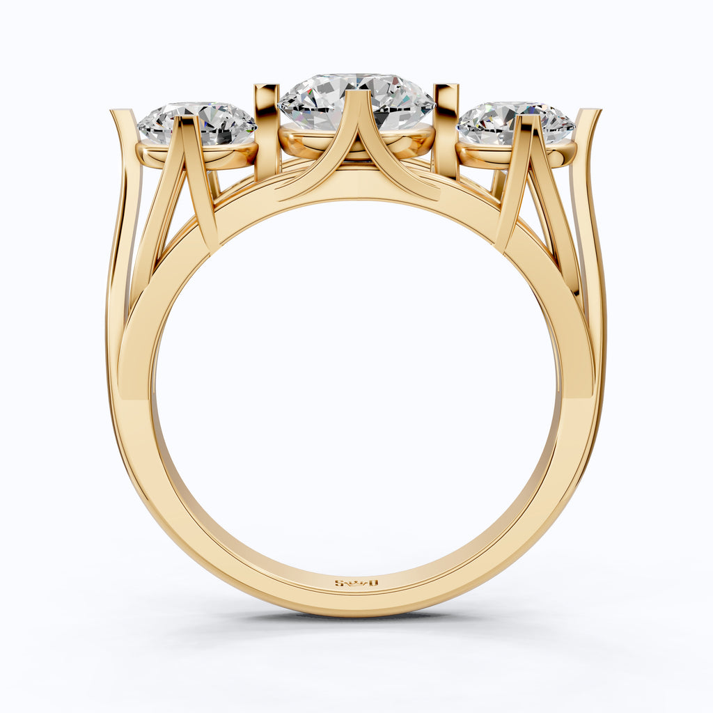Classic Three Stone Ring with Round Cut Trio in Moissanite or Lab Grown Diamond – 9k/14k Solid Gold or Sterling Silver Engagement Ring Gift