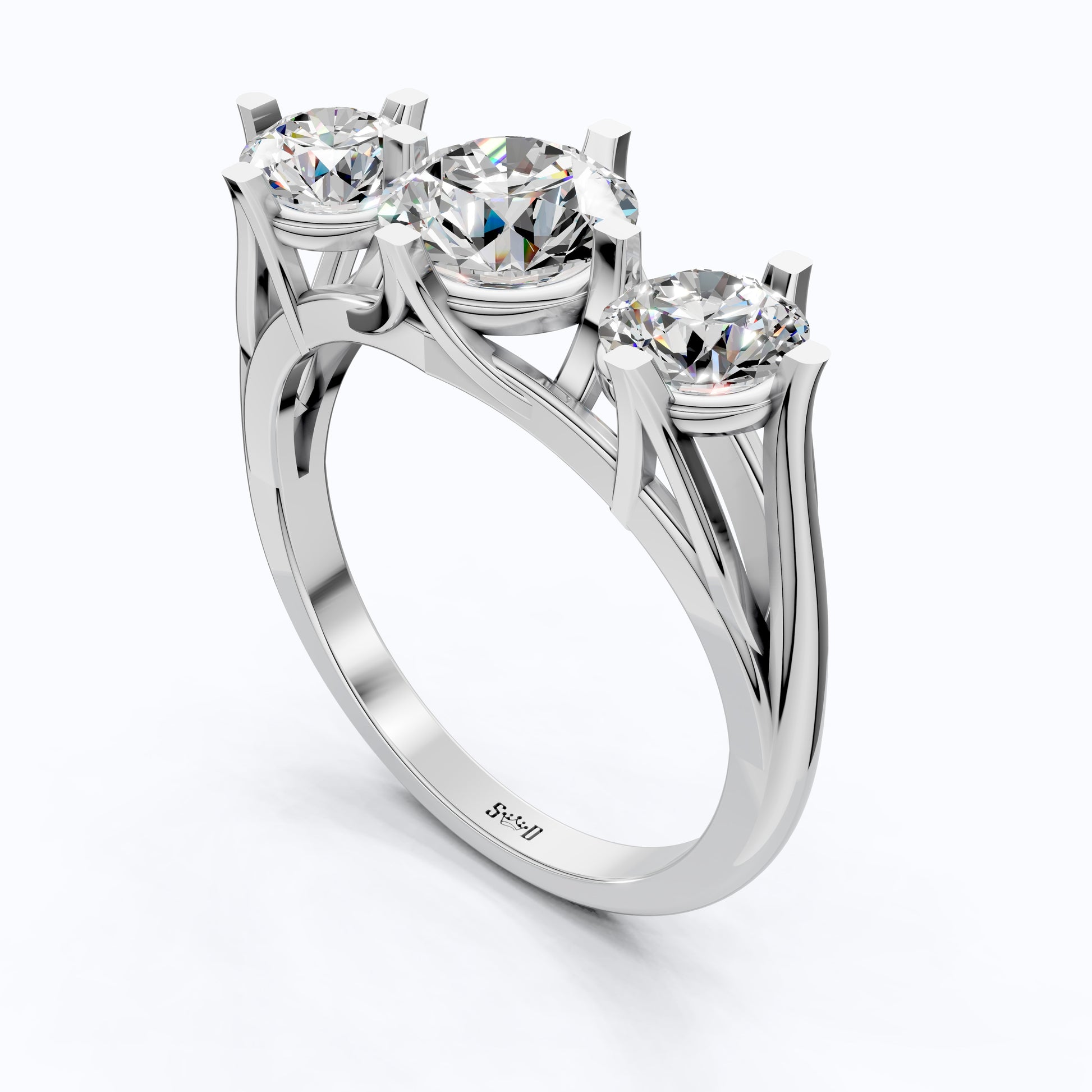 Classic Three Stone Ring with Round Cut Trio in Moissanite or Lab Grown Diamond – 9k/14k Solid Gold or Sterling Silver Engagement Ring Gift