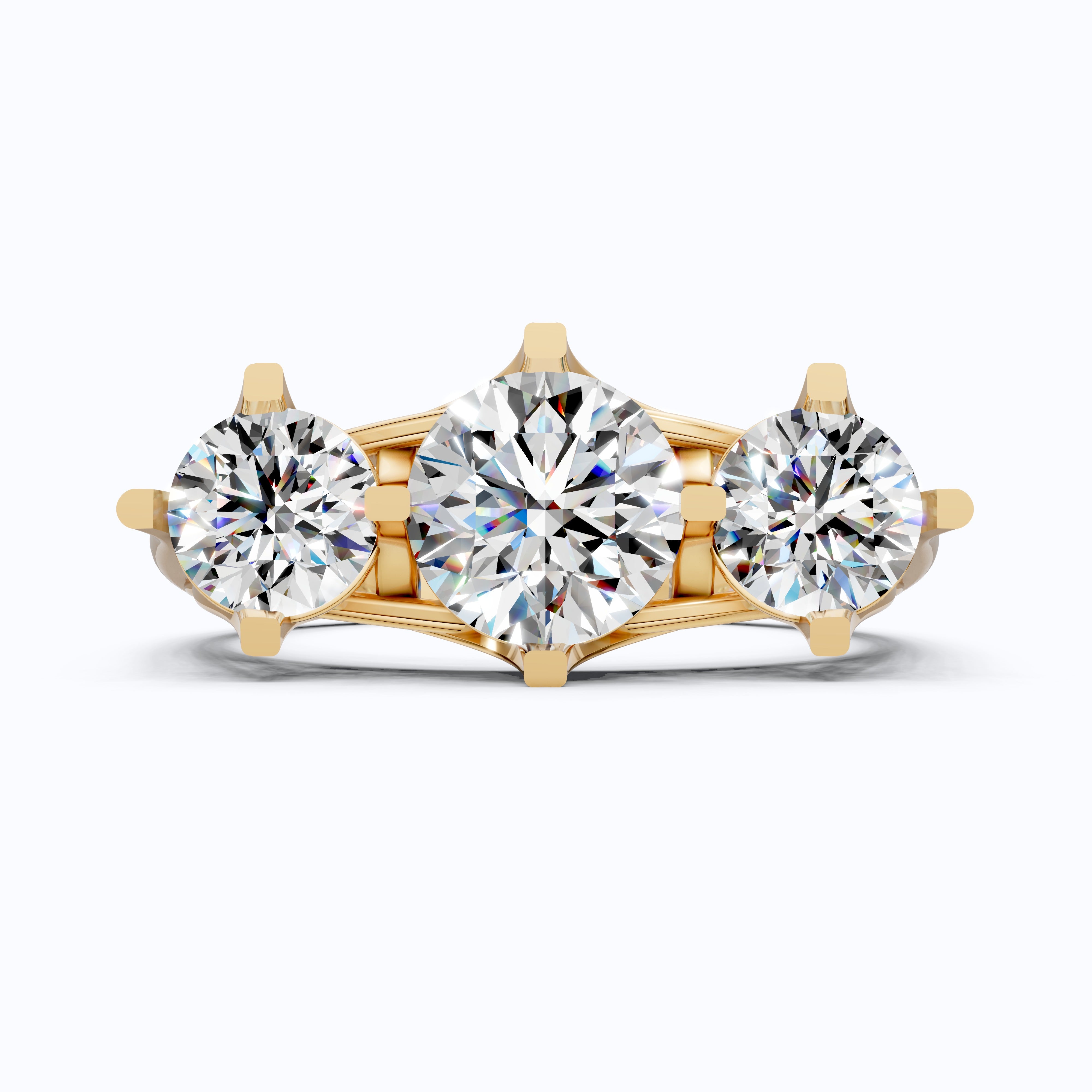 Classic Three Stone Ring with Round Cut Trio in Moissanite or Lab Grown Diamond – 9k/14k Solid Gold or Sterling Silver Engagement Ring Gift