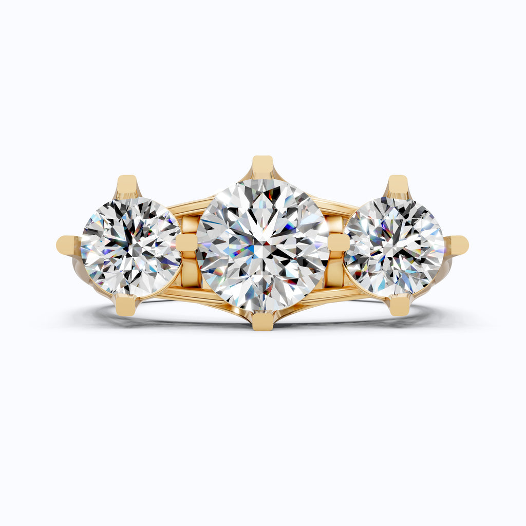 Classic Three Stone Ring with Round Cut Trio in Moissanite or Lab Grown Diamond – 9k/14k Solid Gold or Sterling Silver Engagement Ring Gift