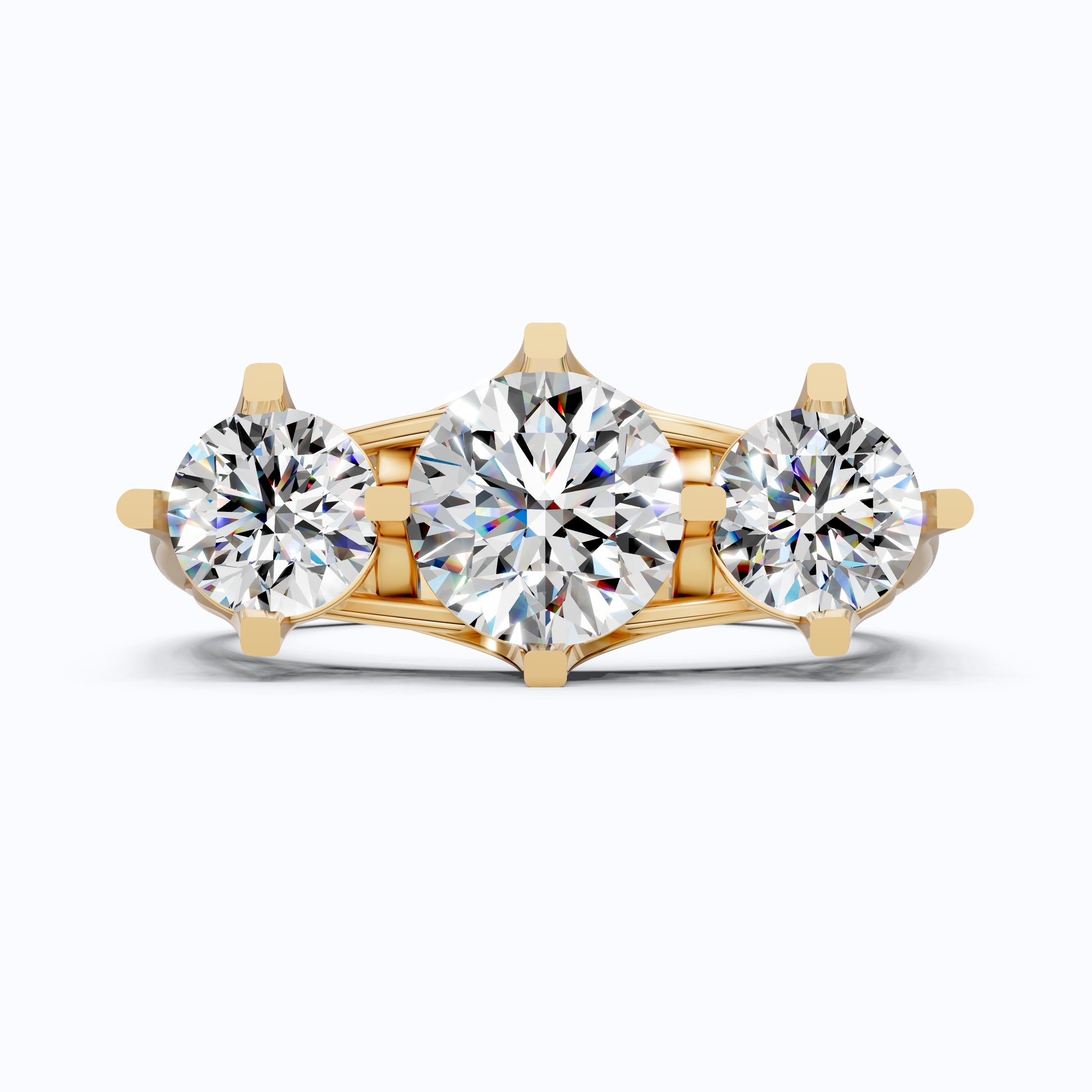 Classic Three Stone Ring with Round Cut Trio in Moissanite or Lab Grown Diamond – 9k/14k Solid Gold or Sterling Silver Engagement Ring Gift