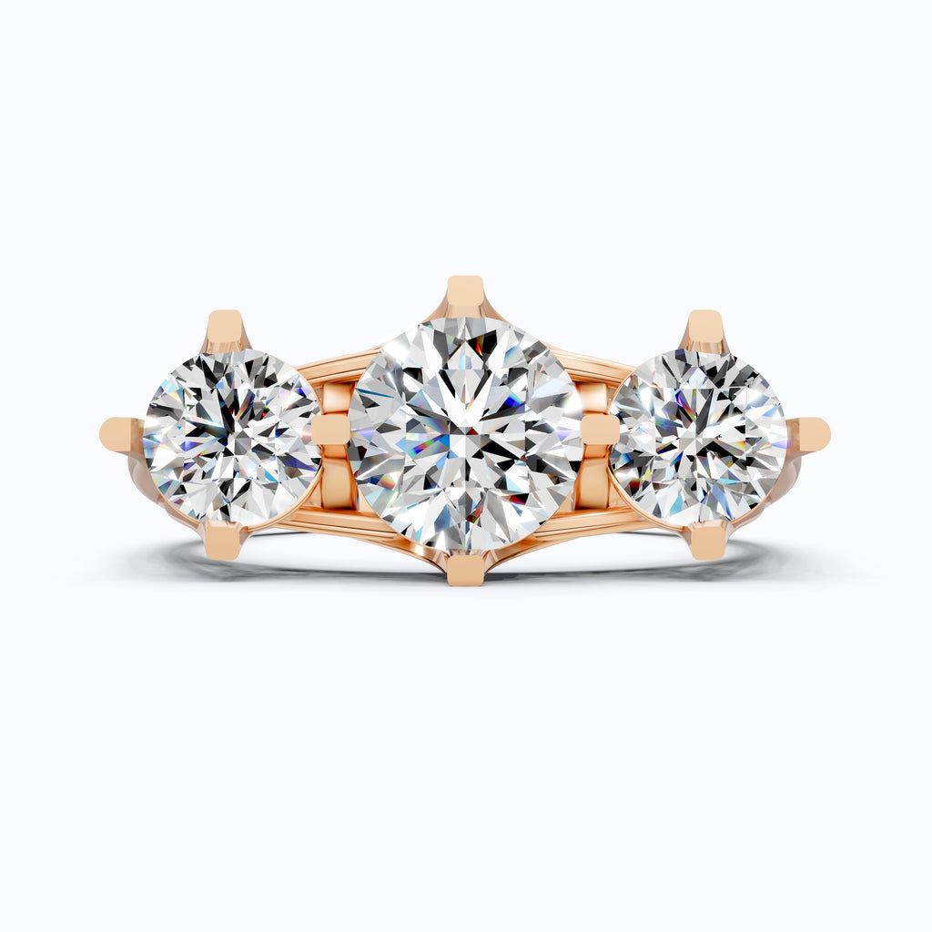 Classic Three Stone Ring with Round Cut Trio in Moissanite or Lab Grown Diamond – 9k/14k Solid Gold or Sterling Silver Engagement Ring Gift