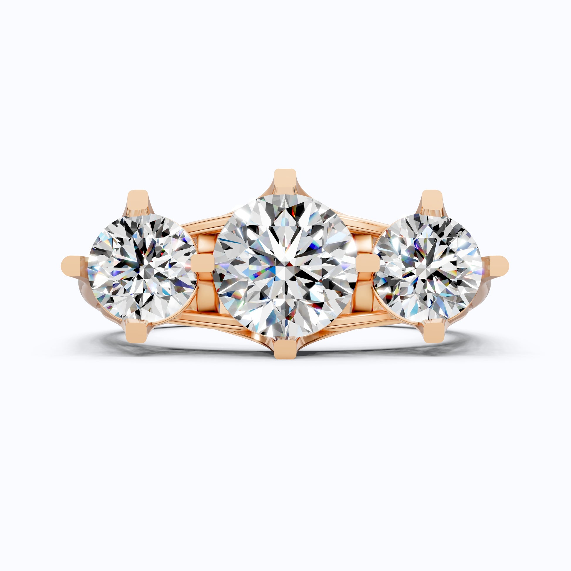 Classic Three Stone Ring with Round Cut Trio in Moissanite or Lab Grown Diamond – 9k/14k Solid Gold or Sterling Silver Engagement Ring Gift