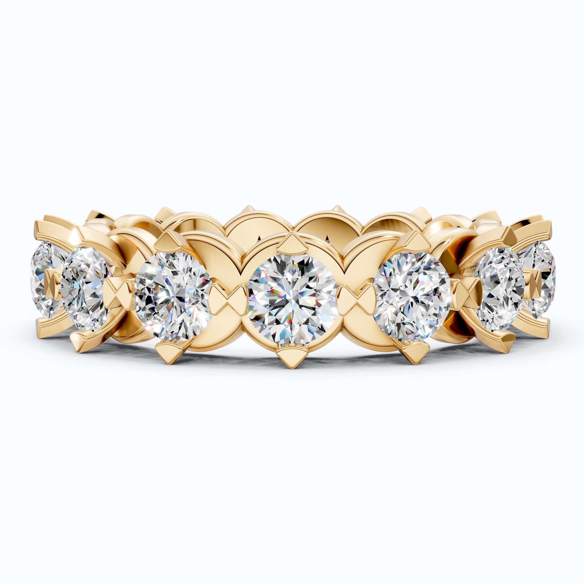 Scalloped Petal Crown Eternity Band in 14k Solid Gold, 1.50 TCW Round Cut Lab Grown Diamonds, Classic Anniversary Gift