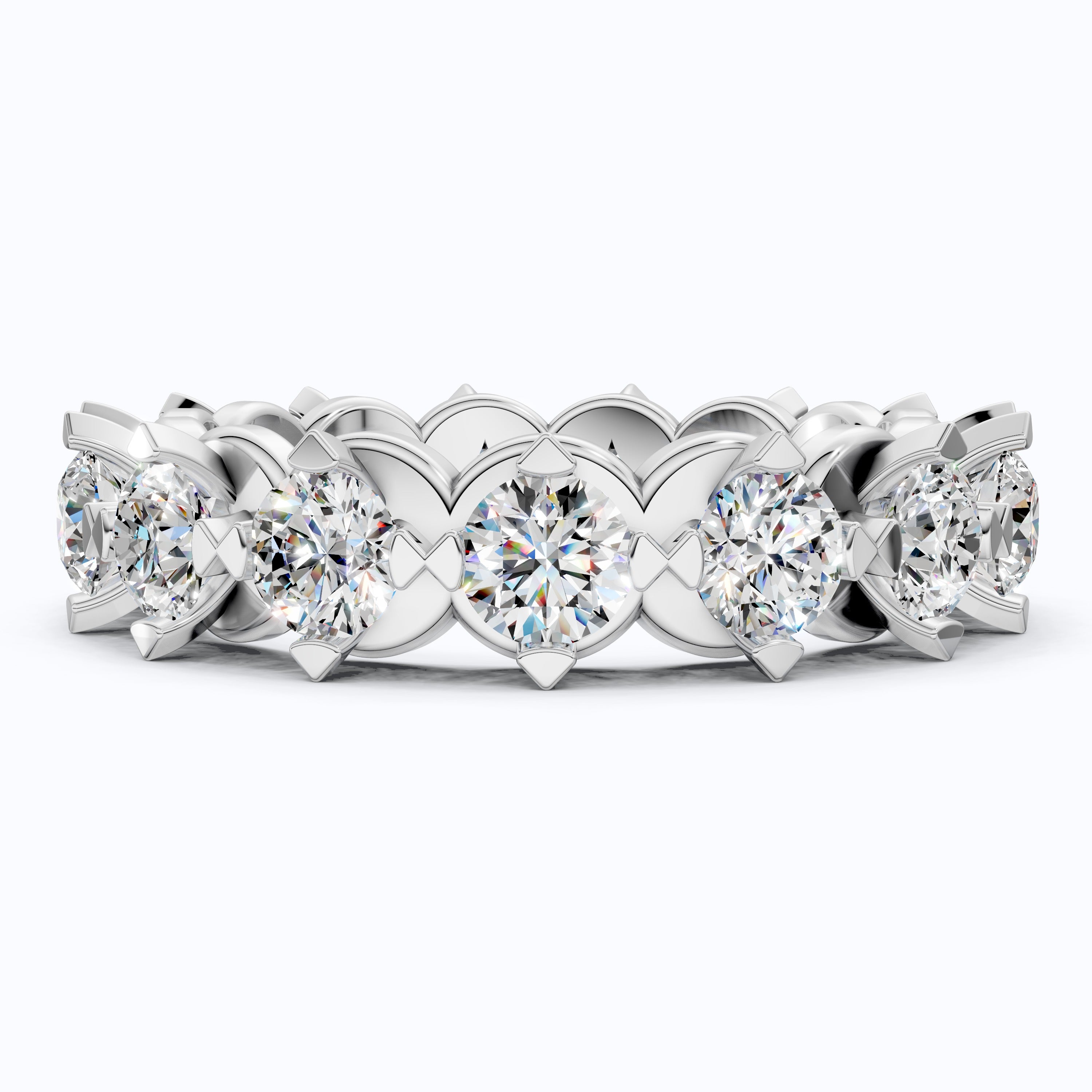 Scalloped Petal Crown Eternity Band in 14k Solid Gold, 1.50 TCW Round Cut Lab Grown Diamonds, Classic Anniversary Gift