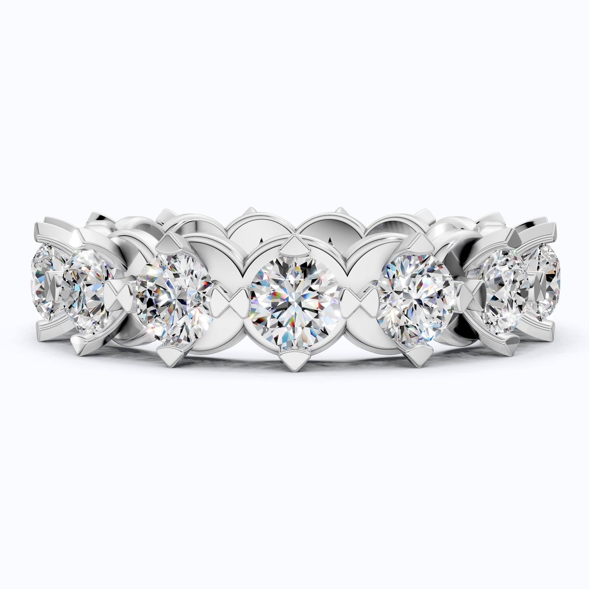 Scalloped Petal Crown Eternity Band in 14k Solid Gold, 1.50 TCW Round Cut Lab Grown Diamonds, Classic Anniversary Gift