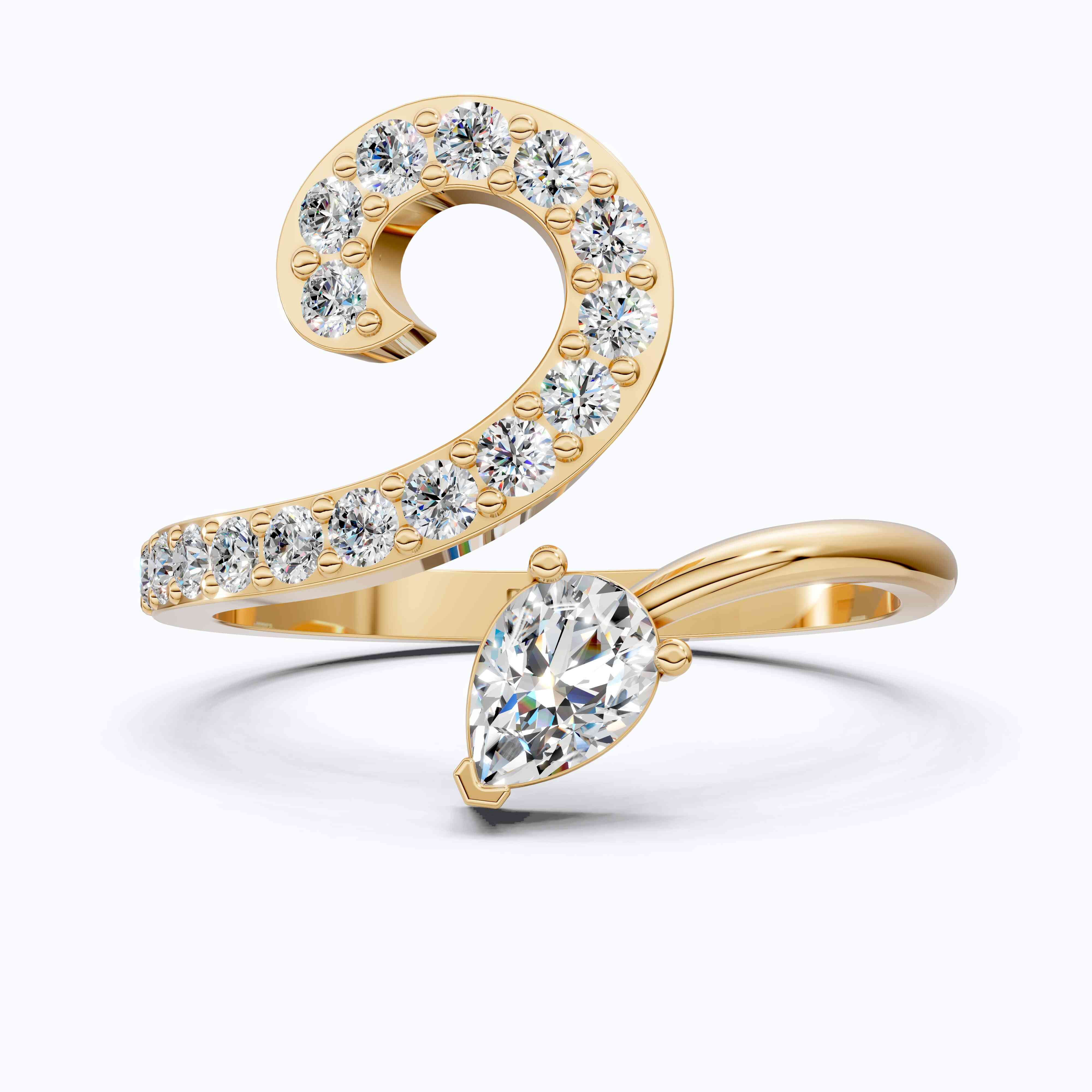 Modern Open Snack Pear Engagement Ring in 14K Solid Gold, 0.25 CT Pear Cut Lab Created Diamond, Statement Ring, Bridal Jewelry, Everyday Ring