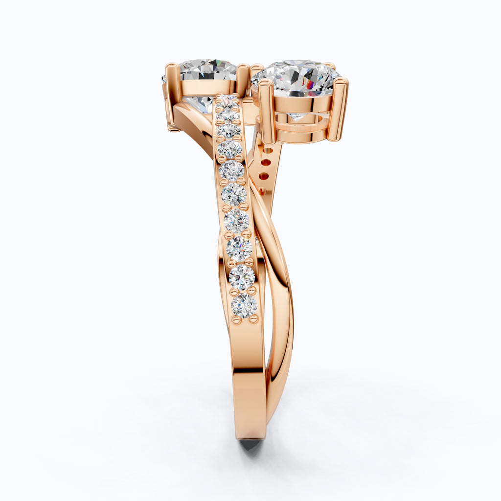 Twisted Pavé Double Stone Engagement Ring in 14K Solid Gold, Anniversary Gift for Wife, Modern Elegant Twisted Bypass Ring