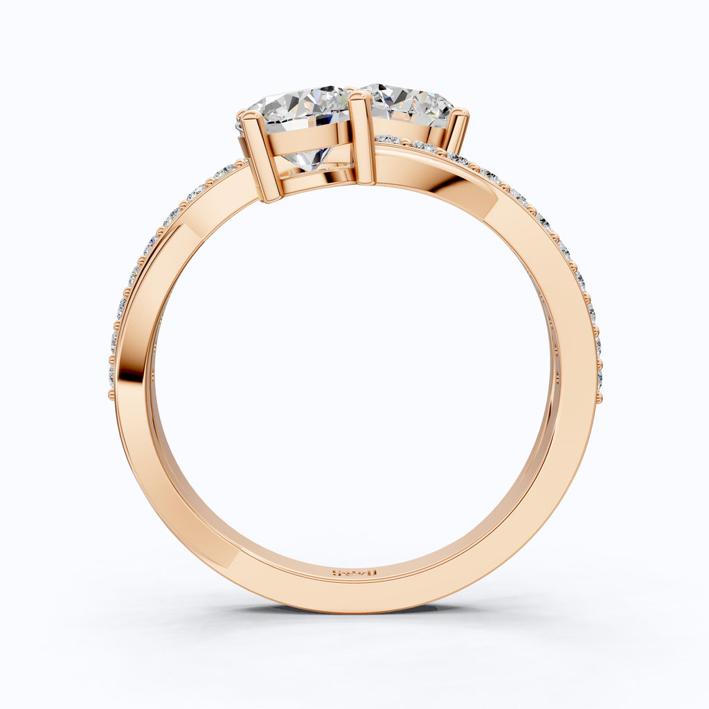 Twisted Pavé Double Stone Engagement Ring in 14K Solid Gold, Anniversary Gift for Wife, Modern Elegant Twisted Bypass Ring