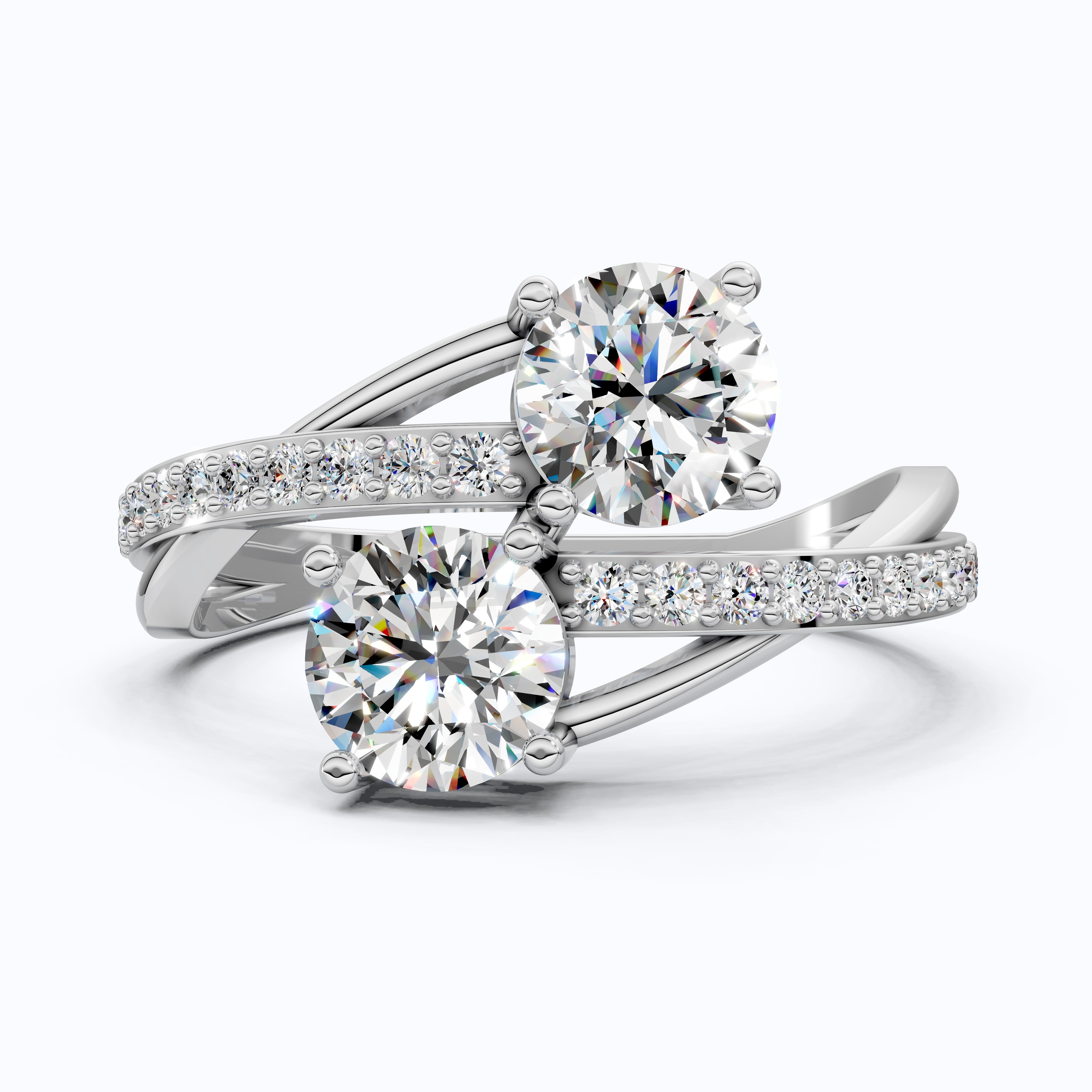 Twisted Pavé Double Stone Engagement Ring in 14K Solid Gold, Anniversary Gift for Wife, Modern Elegant Twisted Bypass Ring