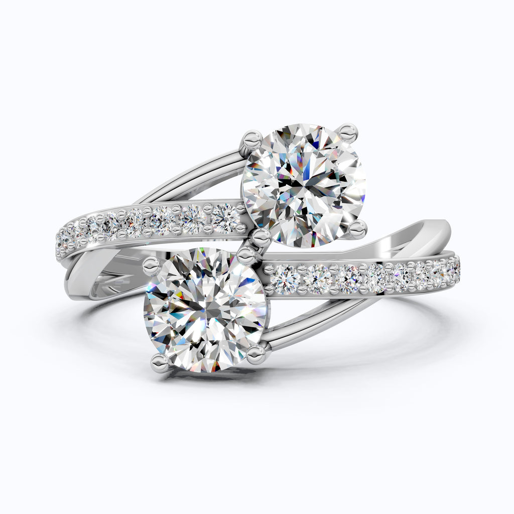Twisted Pavé Double Stone Engagement Ring in 14K Solid Gold, Anniversary Gift for Wife, Modern Elegant Twisted Bypass Ring