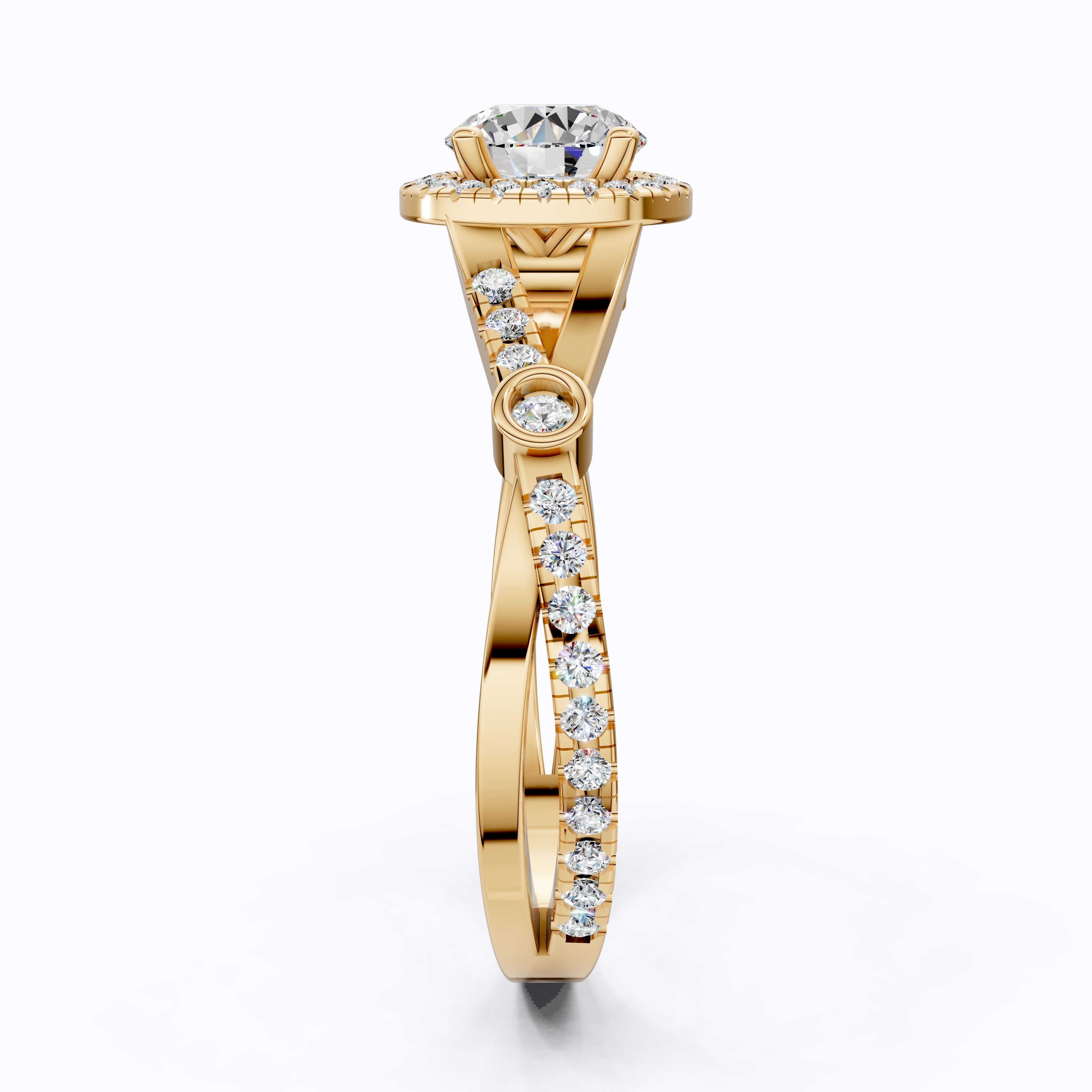 Round Halo Split Shank Engagement Ring in 14K Solid Gold, 0.70 CT Round Cut Lab Created Diamond, Proposal Ring, Gift for Her