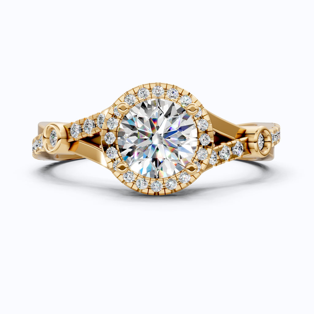 Round Halo Split Shank Engagement Ring in 14K Solid Gold, 0.70 CT Round Cut Lab Created Diamond, Proposal Ring, Gift for Her