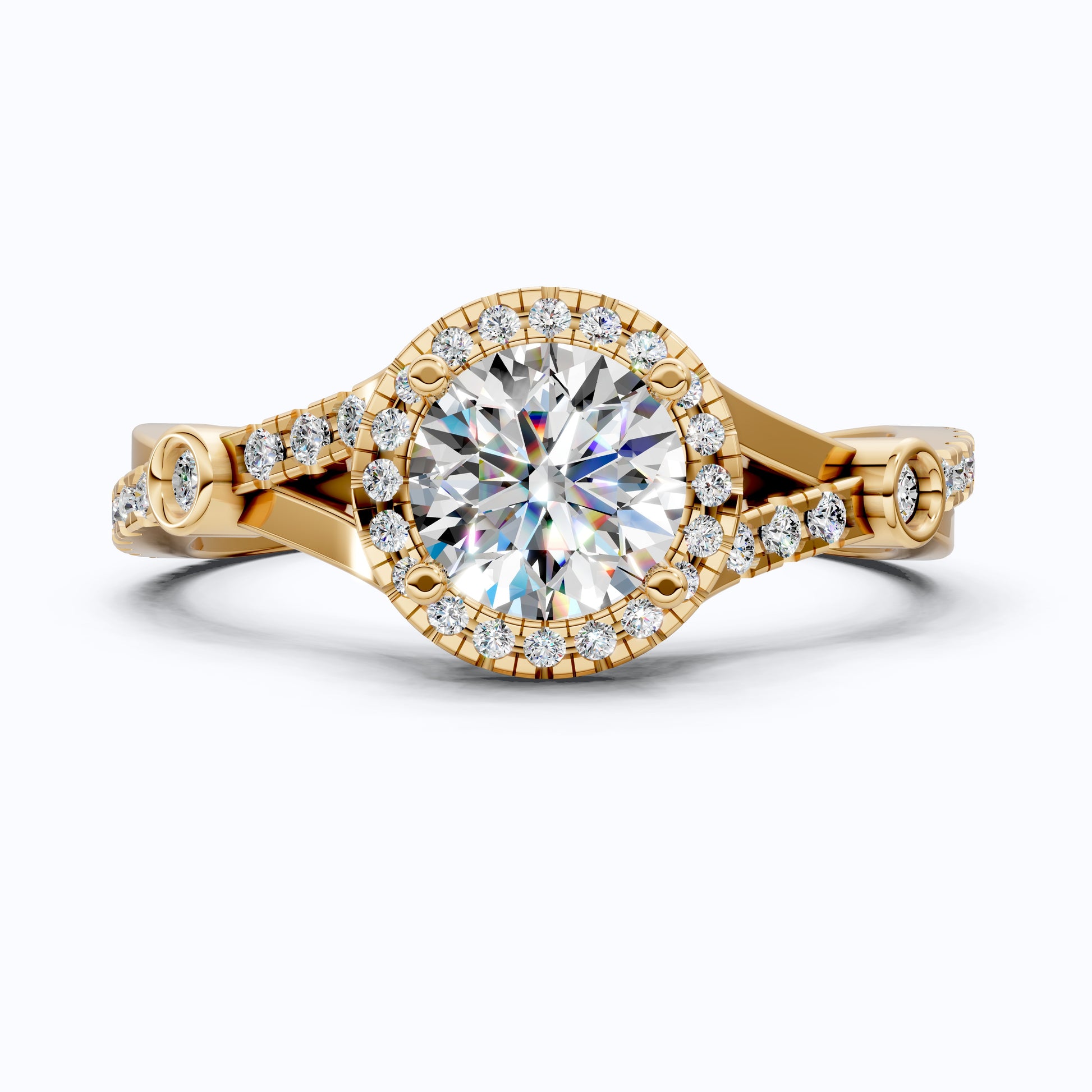 Round Halo Split Shank Engagement Ring in 14K Solid Gold, 0.70 CT Round Cut Lab Created Diamond, Proposal Ring, Gift for Her