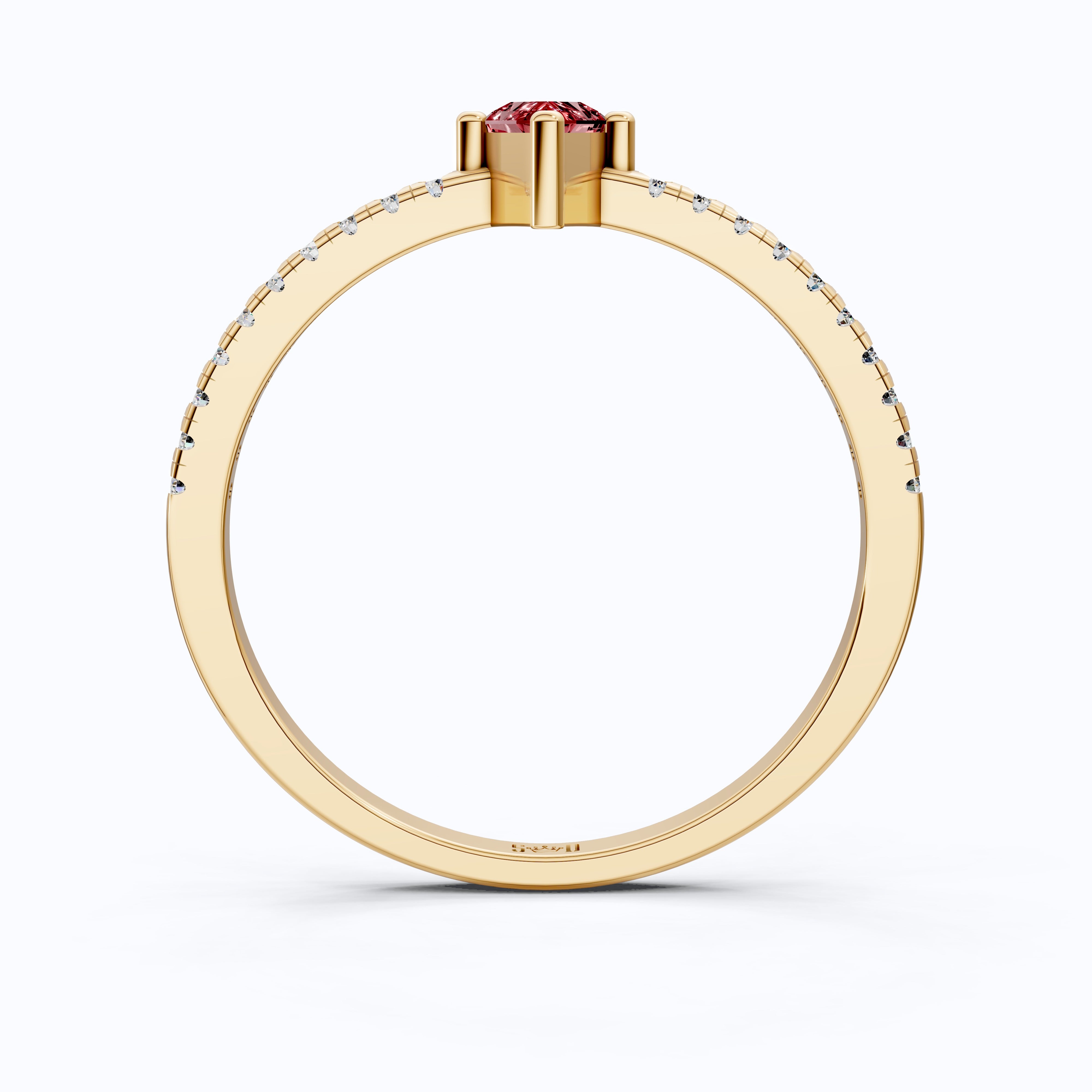 Kite Cut Ruby Gemstone Engagement Ring in 18K Yellow Gold, Diamond Pave Simple Band, Modern Minimalist Ring, Gift for Wife