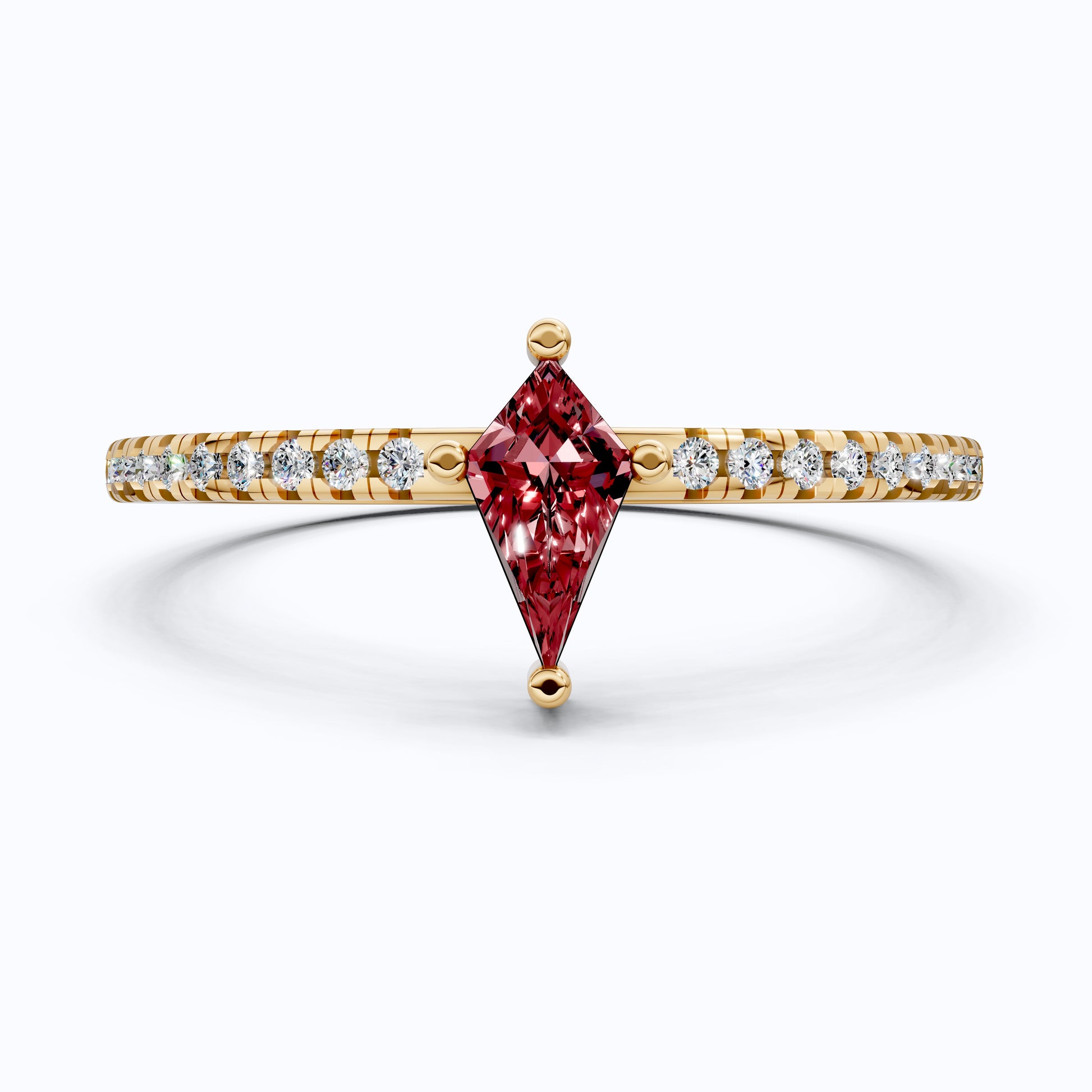 Kite Cut Ruby Gemstone Engagement Ring in 18K Yellow Gold, Diamond Pave Simple Band, Modern Minimalist Ring, Gift for Wife