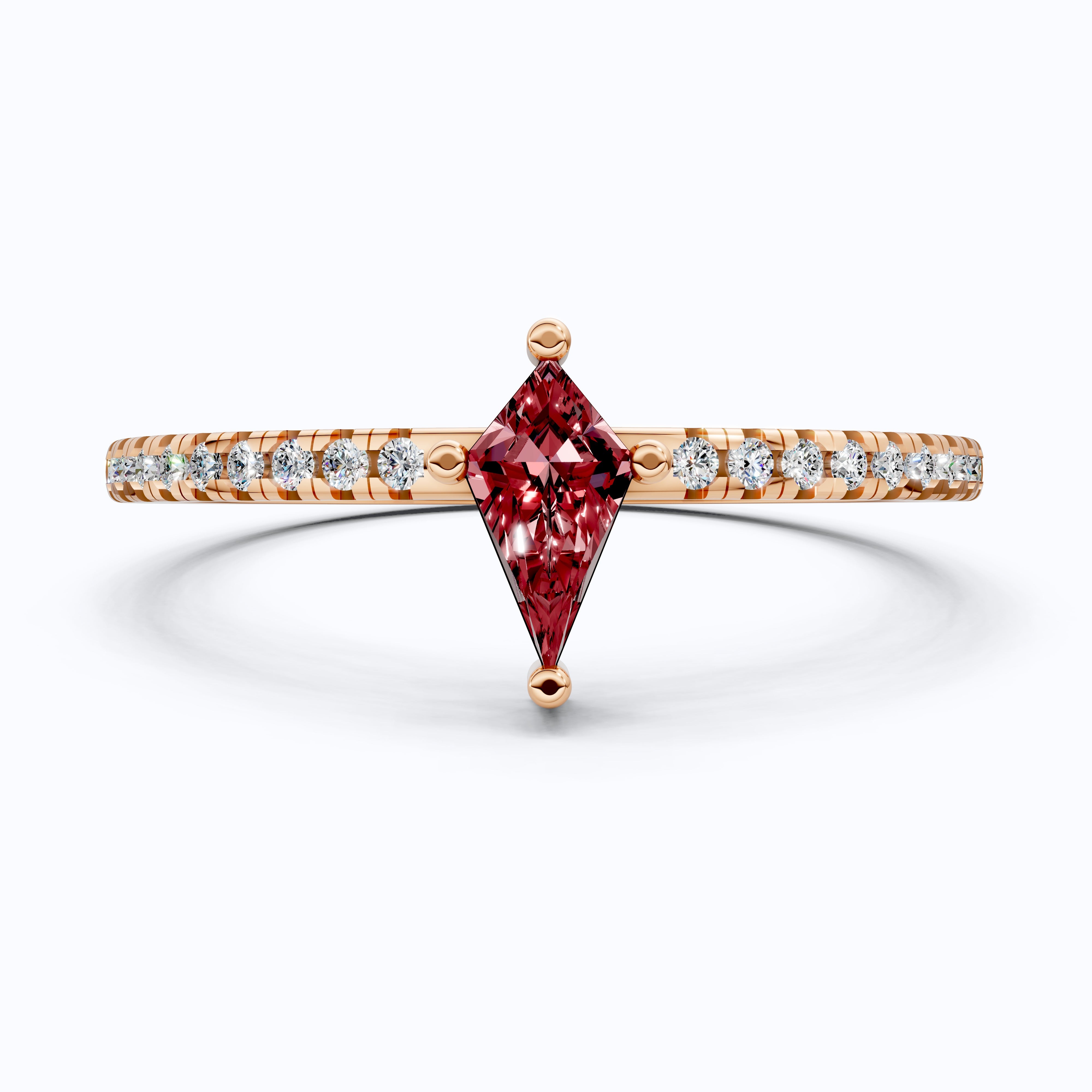 Kite Cut Ruby Gemstone Engagement Ring in 18K Yellow Gold, Diamond Pave Simple Band, Modern Minimalist Ring, Gift for Wife