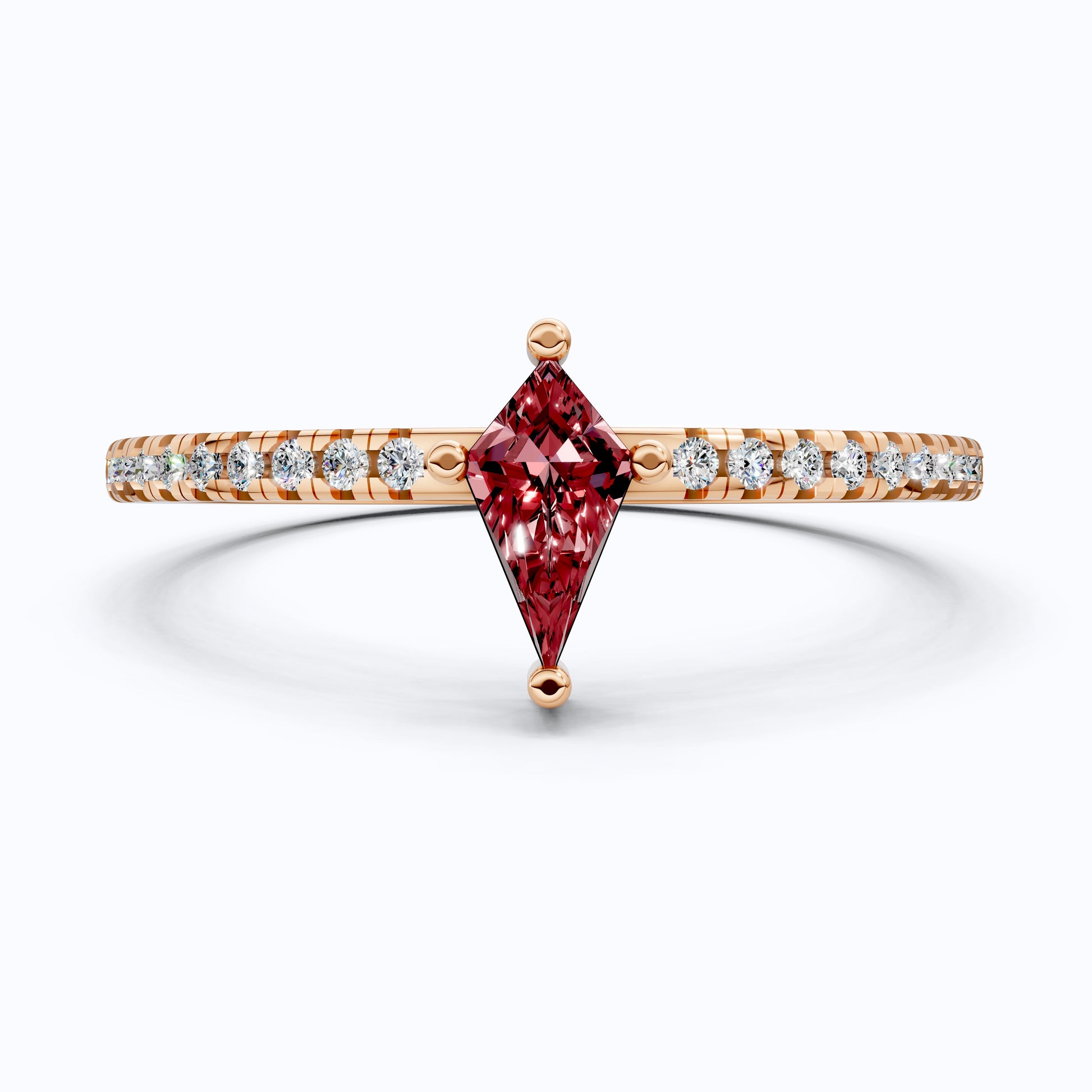 Kite Cut Ruby Gemstone Engagement Ring in 18K Yellow Gold, Diamond Pave Simple Band, Modern Minimalist Ring, Gift for Wife
