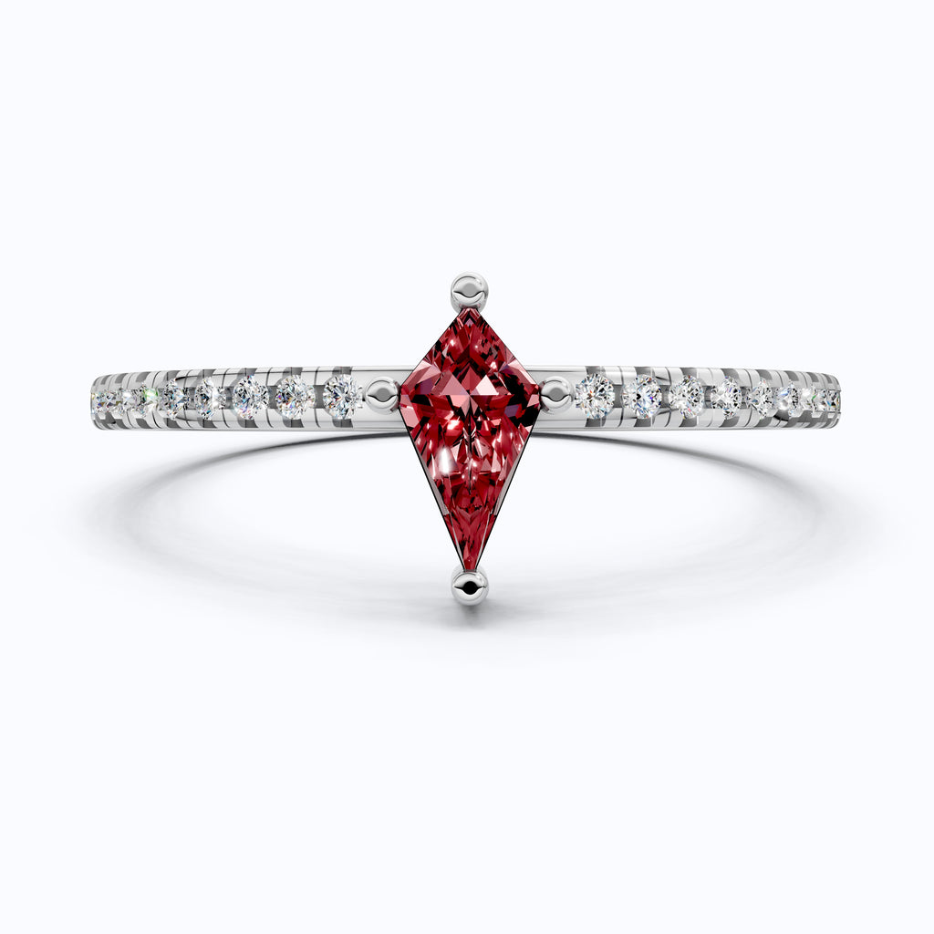 Kite Cut Ruby Gemstone Engagement Ring in 18K Yellow Gold, Diamond Pave Simple Band, Modern Minimalist Ring, Gift for Wife