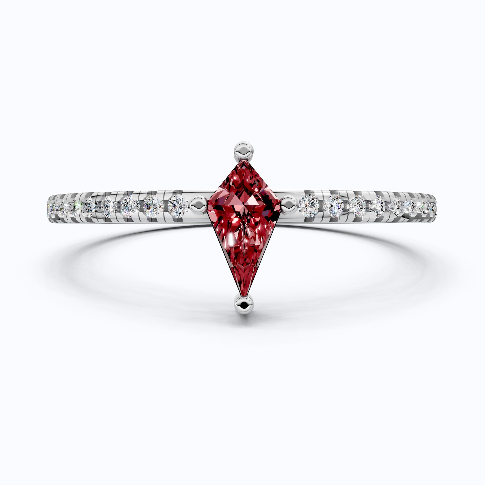 Kite Cut Ruby Gemstone Engagement Ring in 18K Yellow Gold, Diamond Pave Simple Band, Modern Minimalist Ring, Gift for Wife