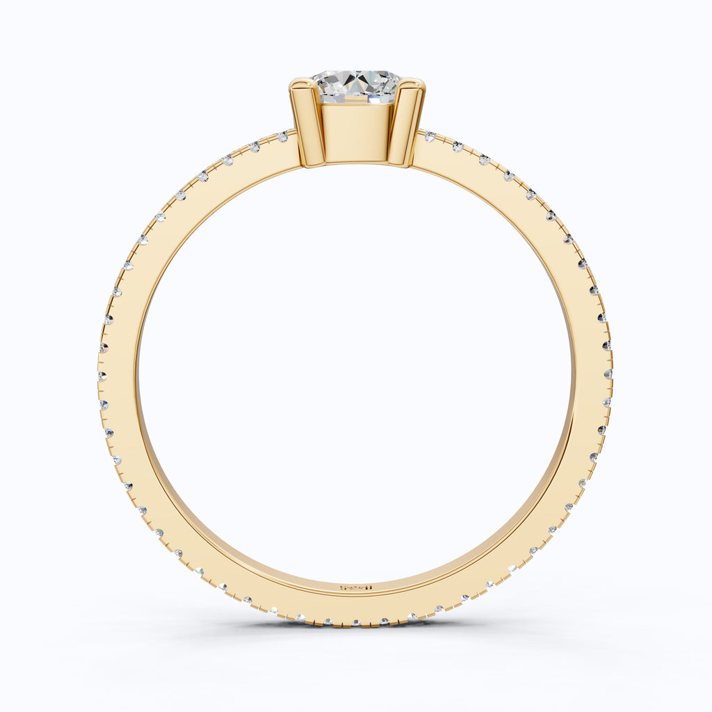 Dainty Pavé Solitaire Engagement Ring in 14K Solid Gold, 0.77 TCW Round Cut Lab Created Diamonds, Wedding Gift for Her, Daily Wear Ring