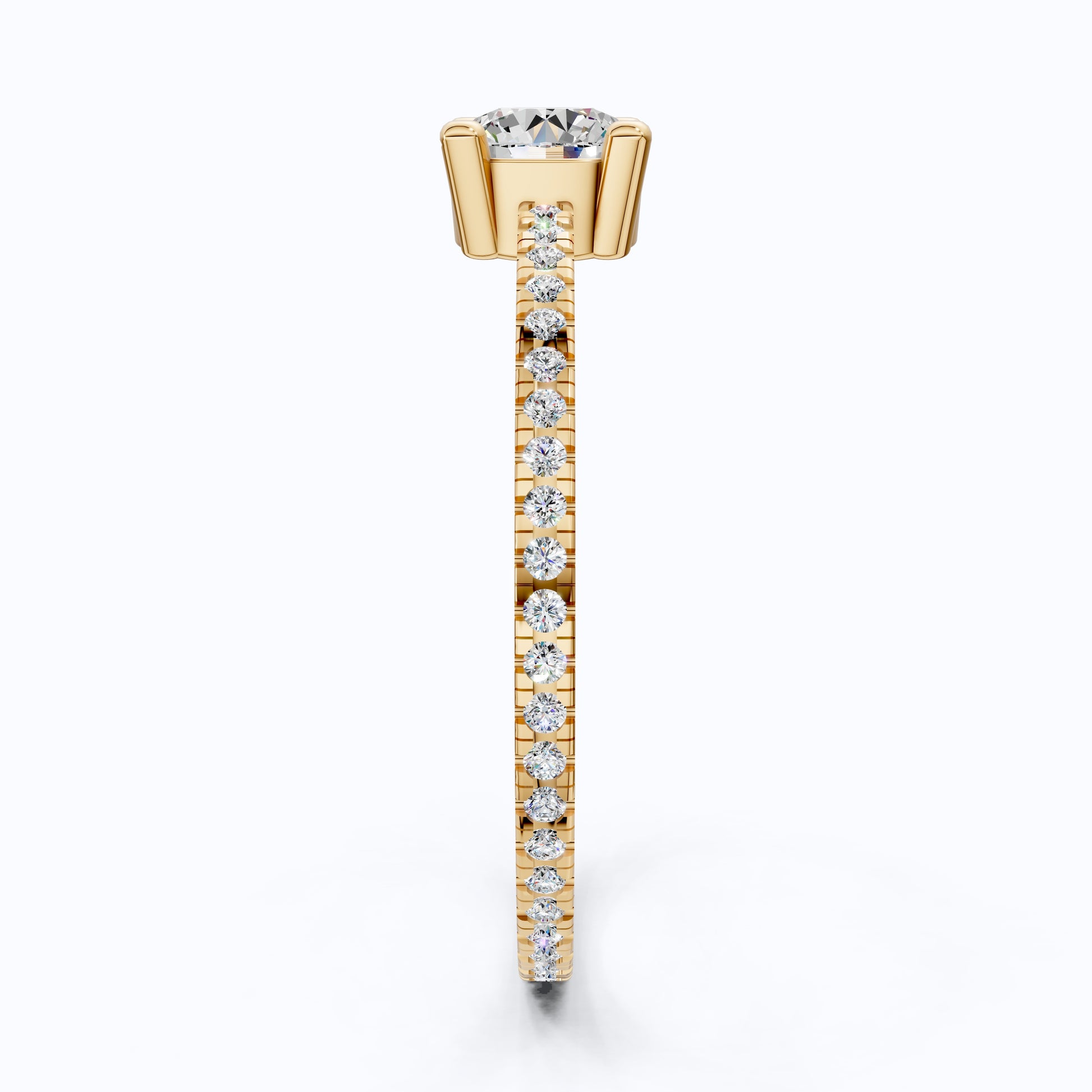 Dainty Pavé Solitaire Engagement Ring in 14K Solid Gold, 0.77 TCW Round Cut Lab Created Diamonds, Wedding Gift for Her, Daily Wear Ring