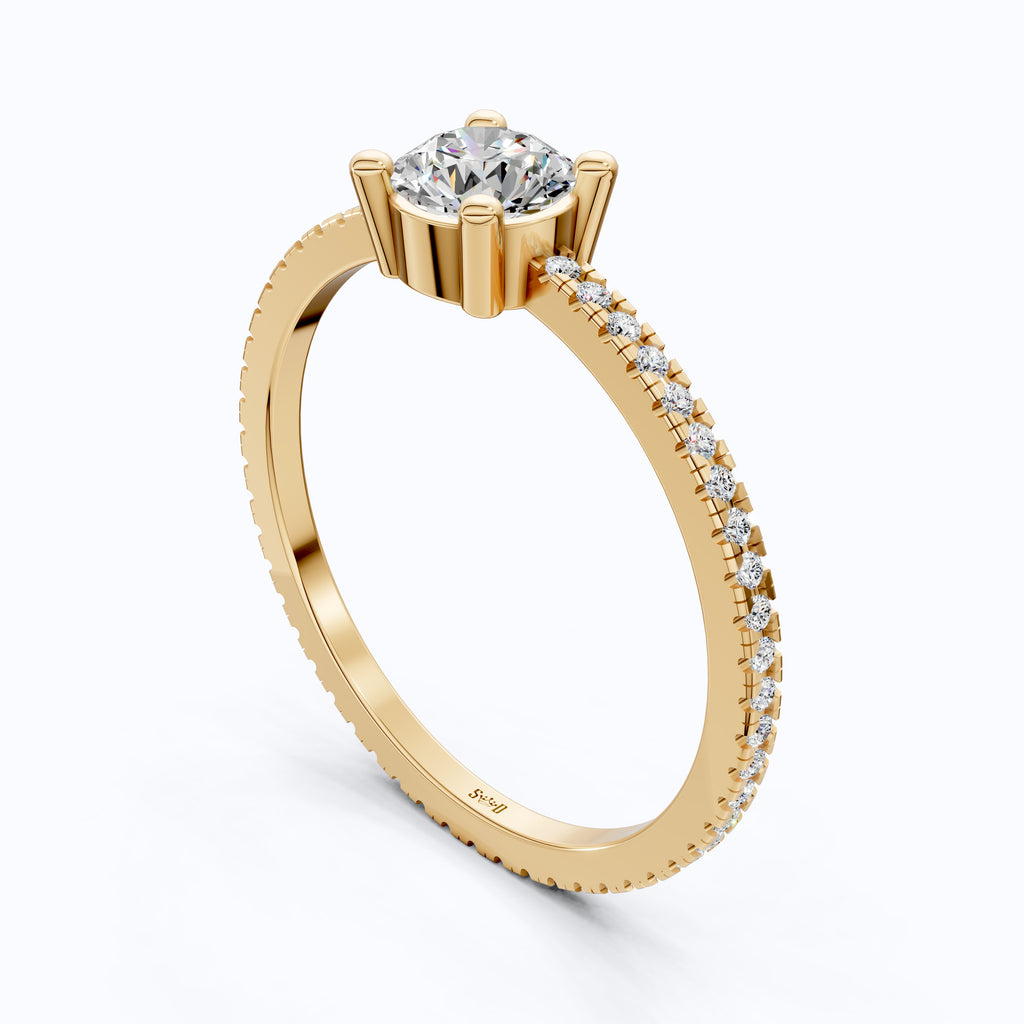 Dainty Pavé Solitaire Engagement Ring in 14K Solid Gold, 0.77 TCW Round Cut Lab Created Diamonds, Wedding Gift for Her, Daily Wear Ring