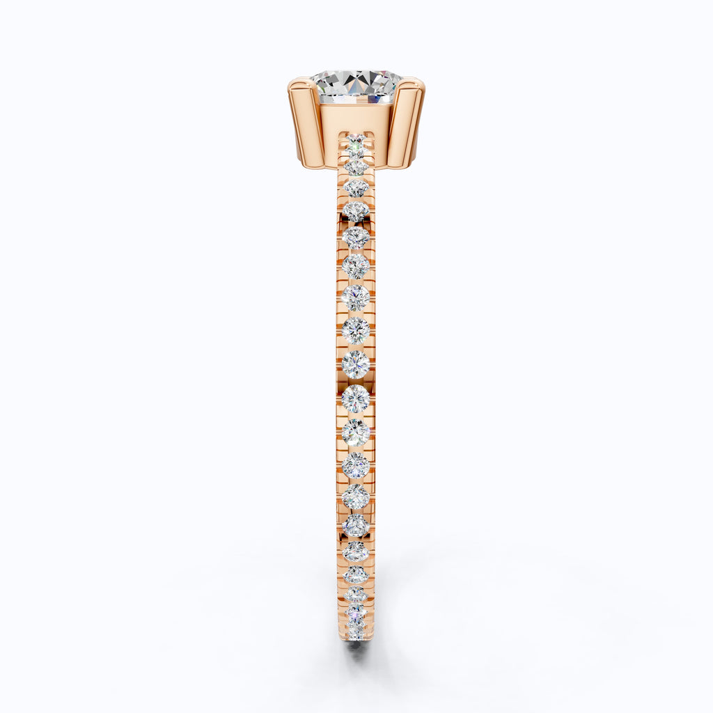 Dainty Pavé Solitaire Engagement Ring in 14K Solid Gold, 0.77 TCW Round Cut Lab Created Diamonds, Wedding Gift for Her, Daily Wear Ring