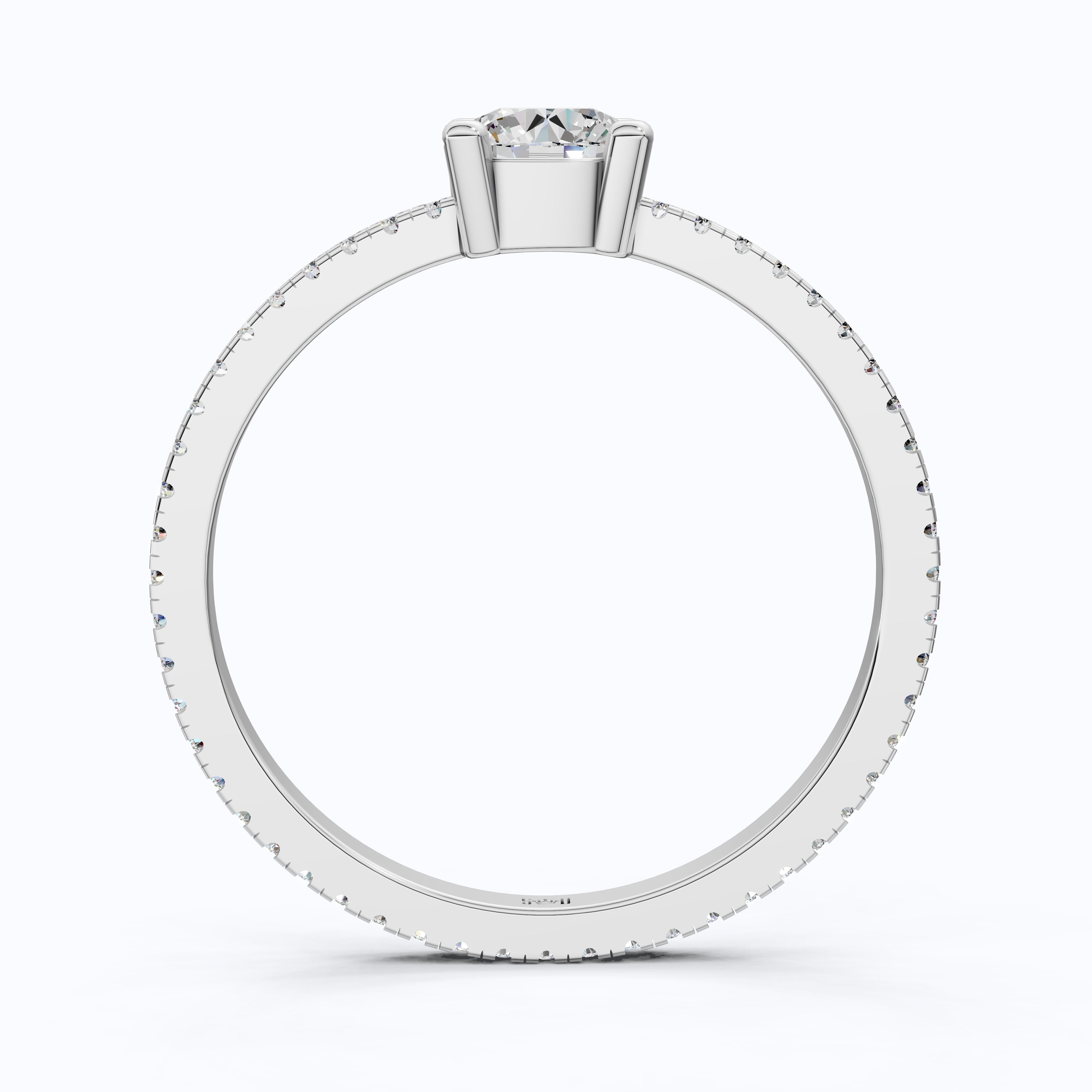 Dainty Pavé Solitaire Engagement Ring in 14K Solid Gold, 0.77 TCW Round Cut Lab Created Diamonds, Wedding Gift for Her, Daily Wear Ring