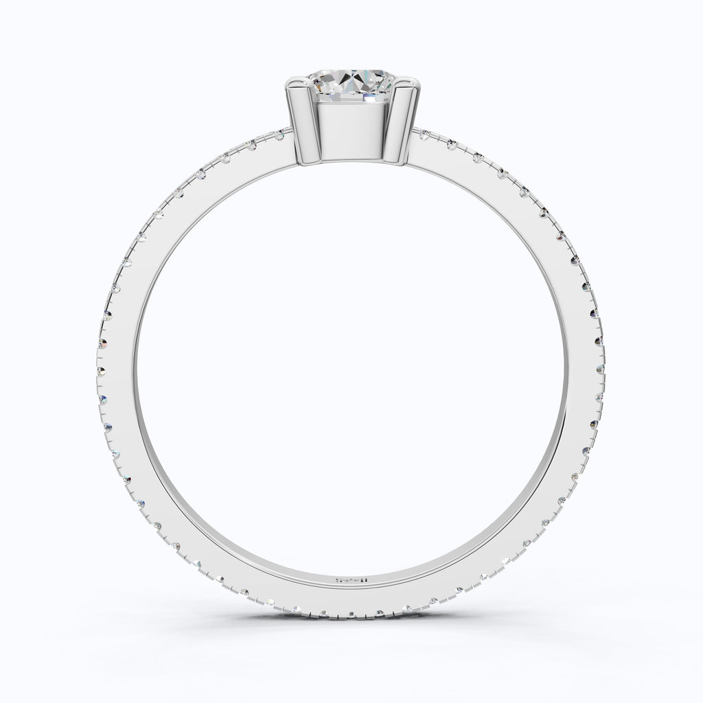 Dainty Pavé Solitaire Engagement Ring in 14K Solid Gold, 0.77 TCW Round Cut Lab Created Diamonds, Wedding Gift for Her, Daily Wear Ring