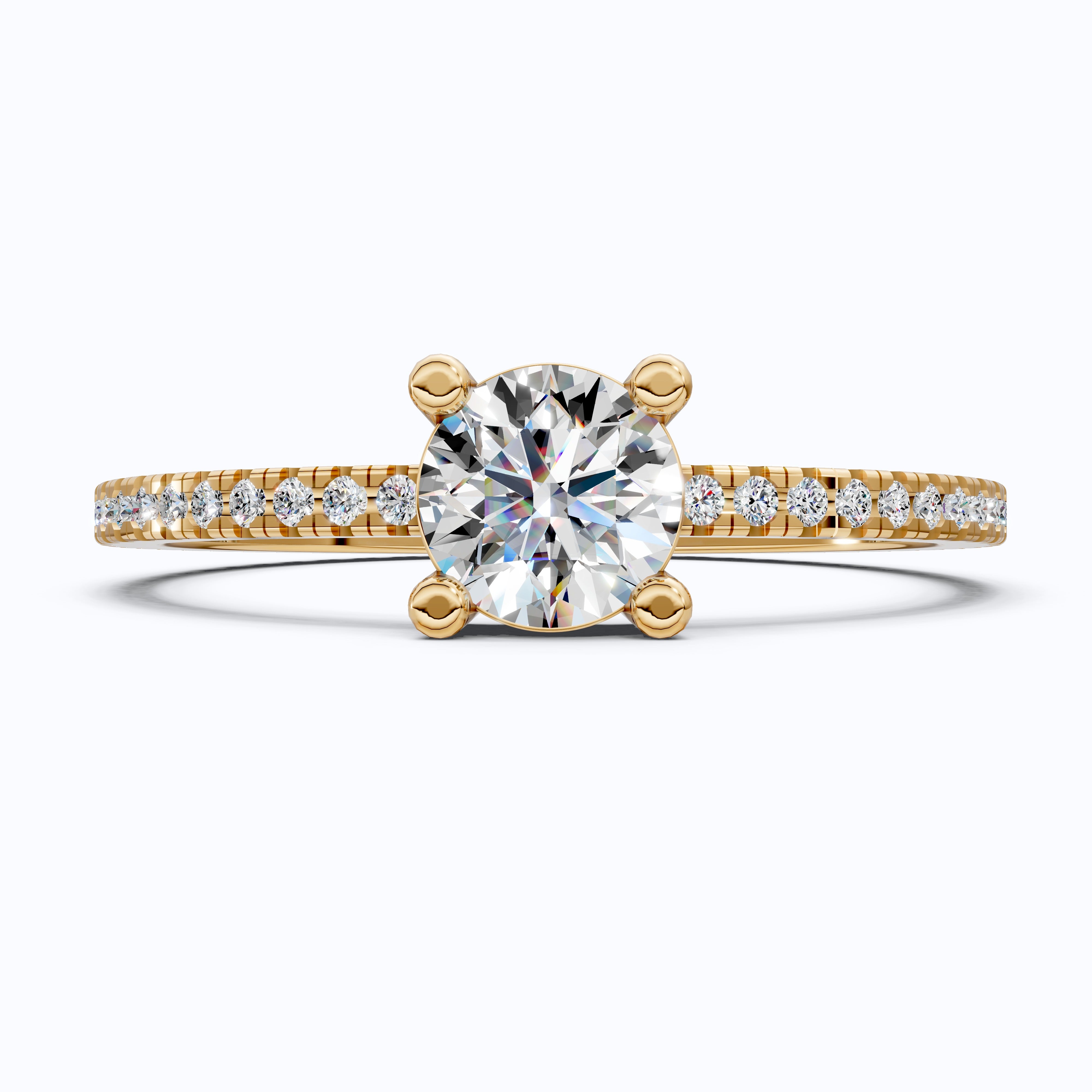 Dainty Pavé Solitaire Engagement Ring in 14K Solid Gold, 0.77 TCW Round Cut Lab Created Diamonds, Wedding Gift for Her, Daily Wear Ring