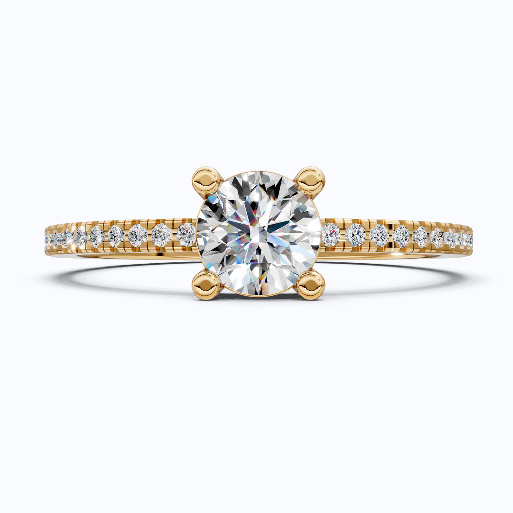Dainty Pavé Solitaire Engagement Ring in 14K Solid Gold, 0.77 TCW Round Cut Lab Created Diamonds, Wedding Gift for Her, Daily Wear Ring