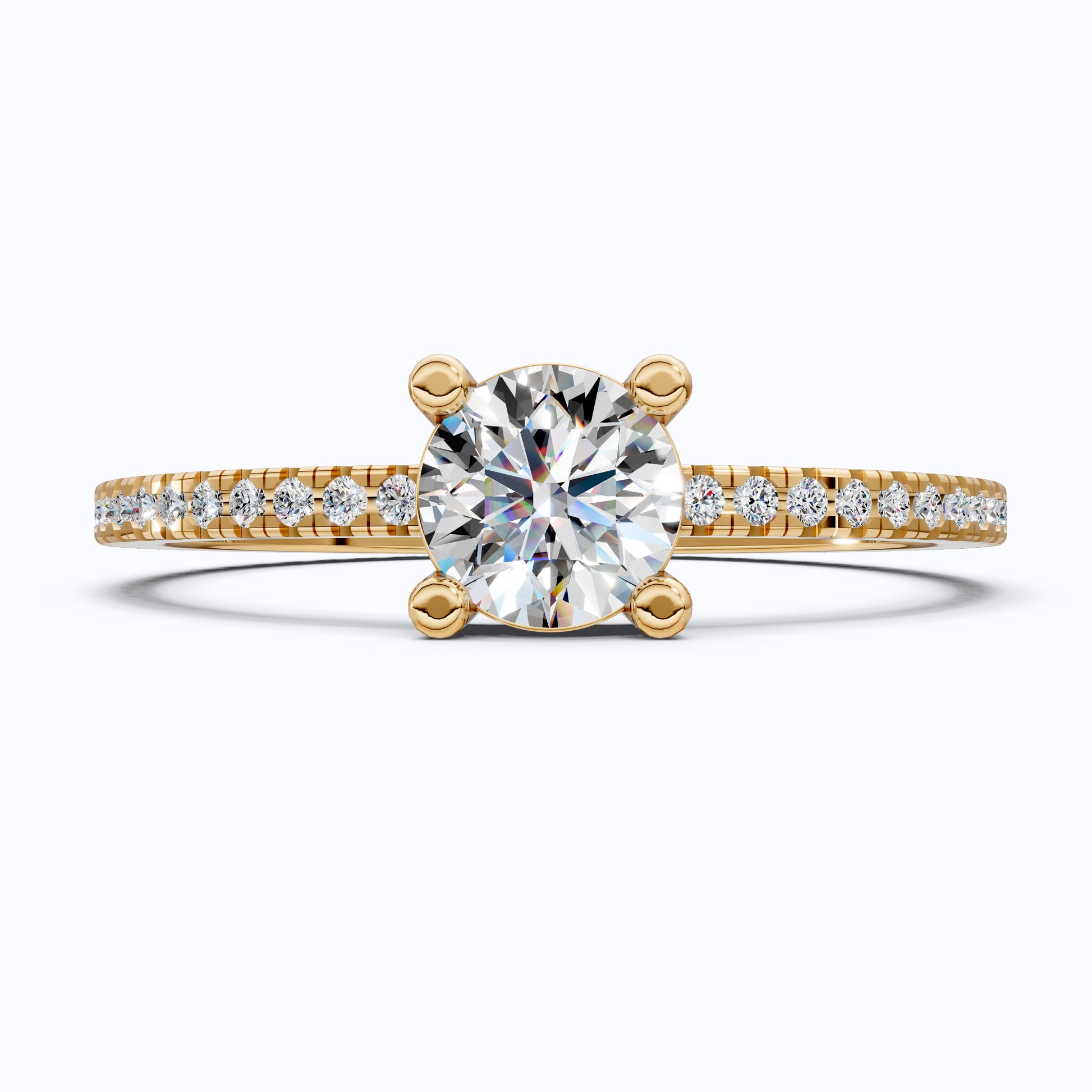 Dainty Pavé Solitaire Engagement Ring in 14K Solid Gold, 0.77 TCW Round Cut Lab Created Diamonds, Wedding Gift for Her, Daily Wear Ring