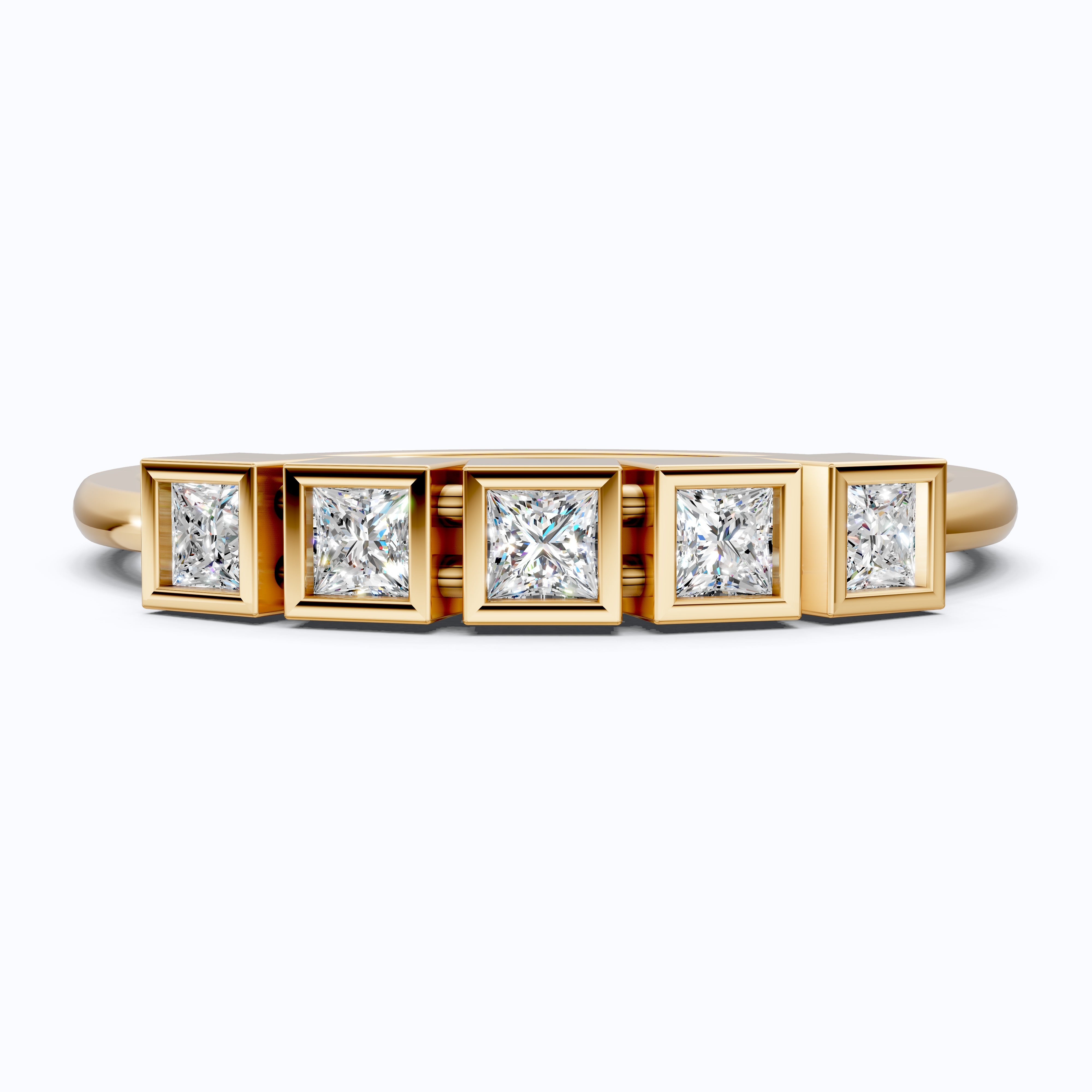 Bezel Set Half Eternity Wedding Band in 14K Solid Gold, 0.30 TCW Princess Cut Lab Grown Diamonds, Simple Band For Wife, Everyday Wedding Band
