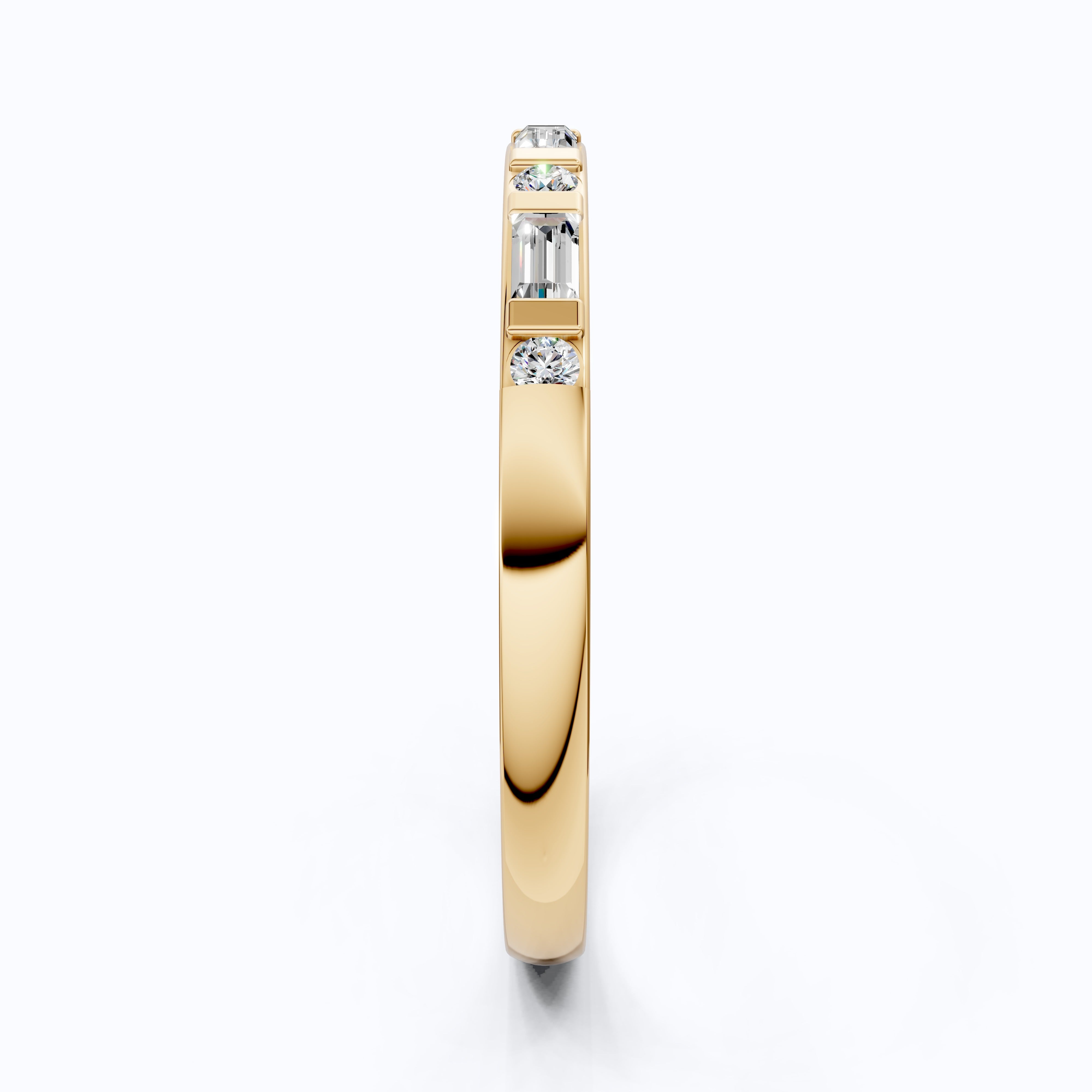 Half Eternity Bar Set Wedding Band in 14K Solid Gold, 0.23 TCW Baguette/Round Cut Lab Diamonds, Handmade Bridal Jewelry, Birthday Gift for Her