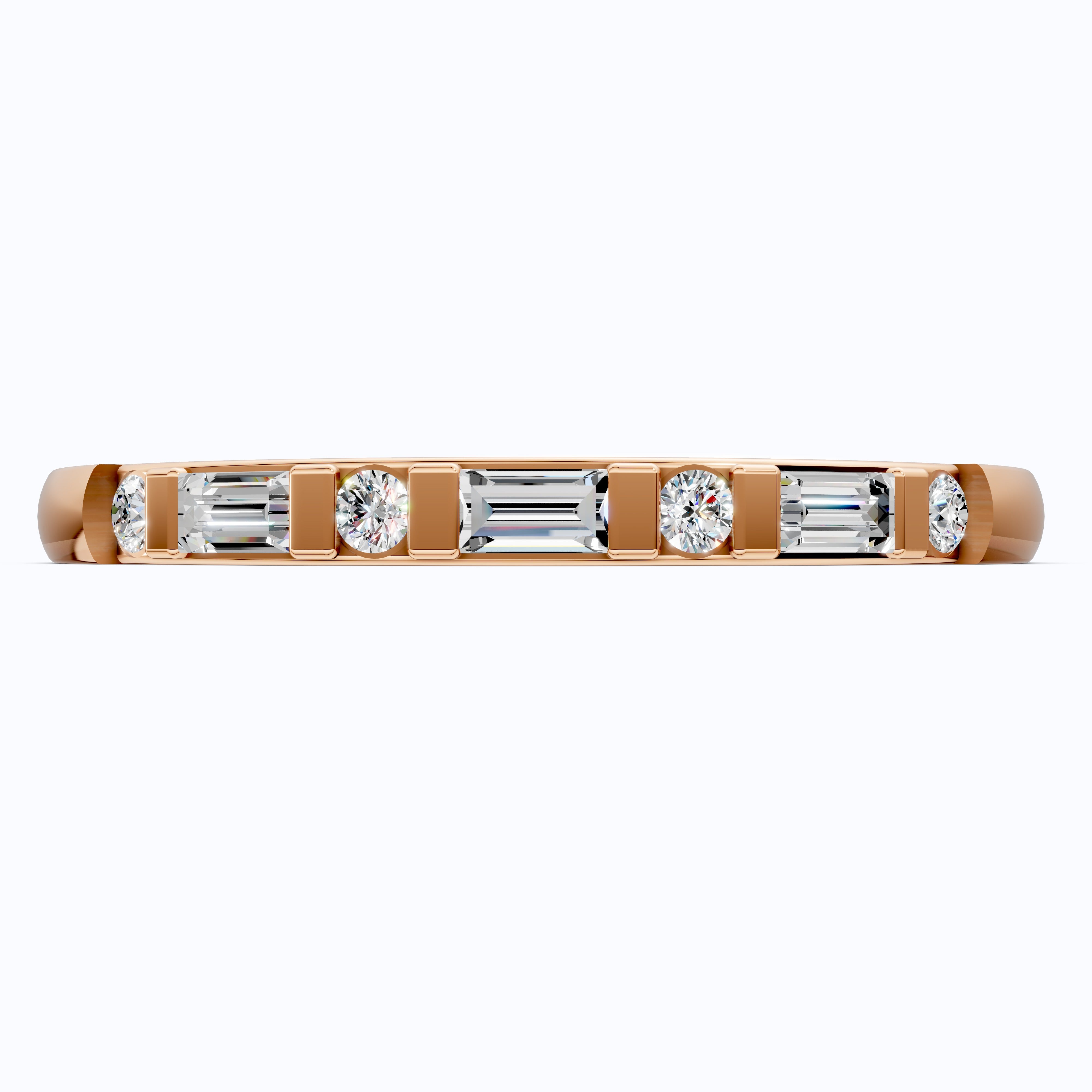 Half Eternity Bar Set Wedding Band in 14K Solid Gold, 0.23 TCW Baguette/Round Cut Lab Diamonds, Handmade Bridal Jewelry, Birthday Gift for Her