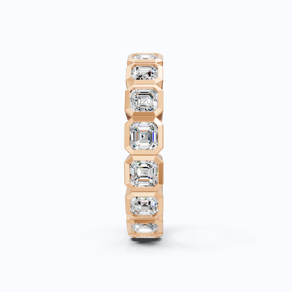 Asscher Cut Octagon Bezel Eternity Wedding Band in Lab Diamond–14k Solid Gold, 3.60 TCW Asscher Cut Lab Diamonds, Anniversary Gift for Wife
