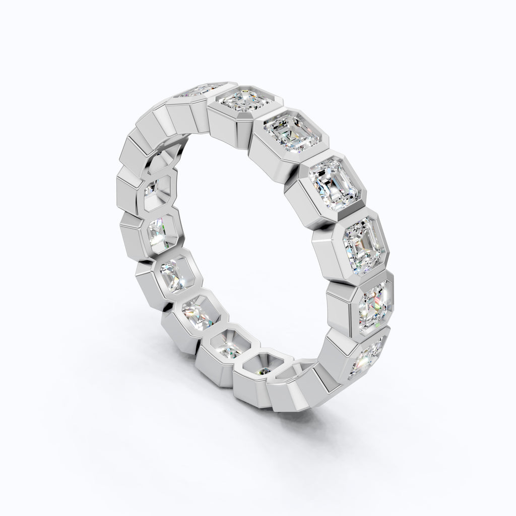 Asscher Cut Octagon Bezel Eternity Wedding Band in Lab Diamond–14k Solid Gold, 3.60 TCW Asscher Cut Lab Diamonds, Anniversary Gift for Wife