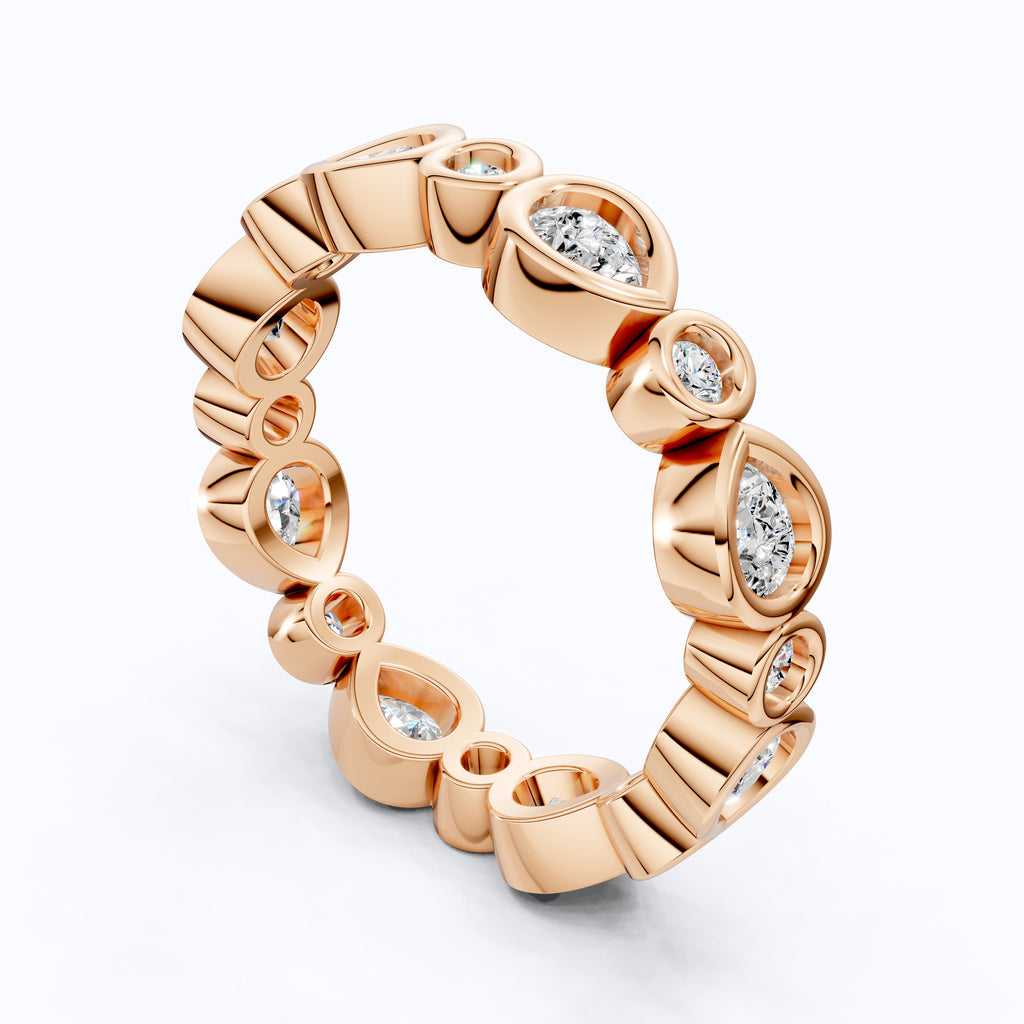 Modern Pear & Round Bezel-Set Alternating Wedding Eternity Band in Lab Grown Diamond – Solid 14k Gold, Bridal Jewelry