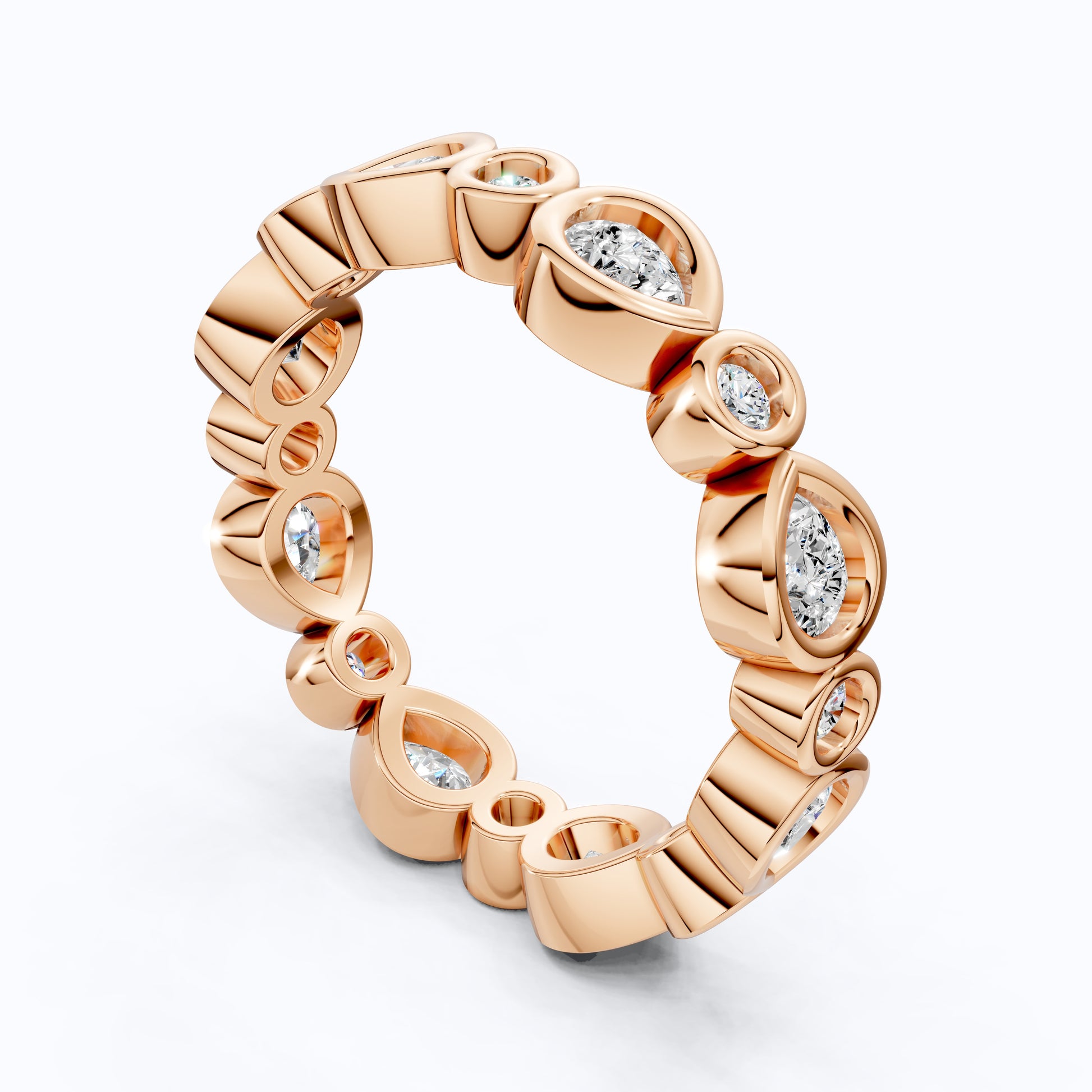 Modern Pear & Round Bezel-Set Alternating Wedding Eternity Band in Lab Grown Diamond – Solid 14k Gold, Bridal Jewelry