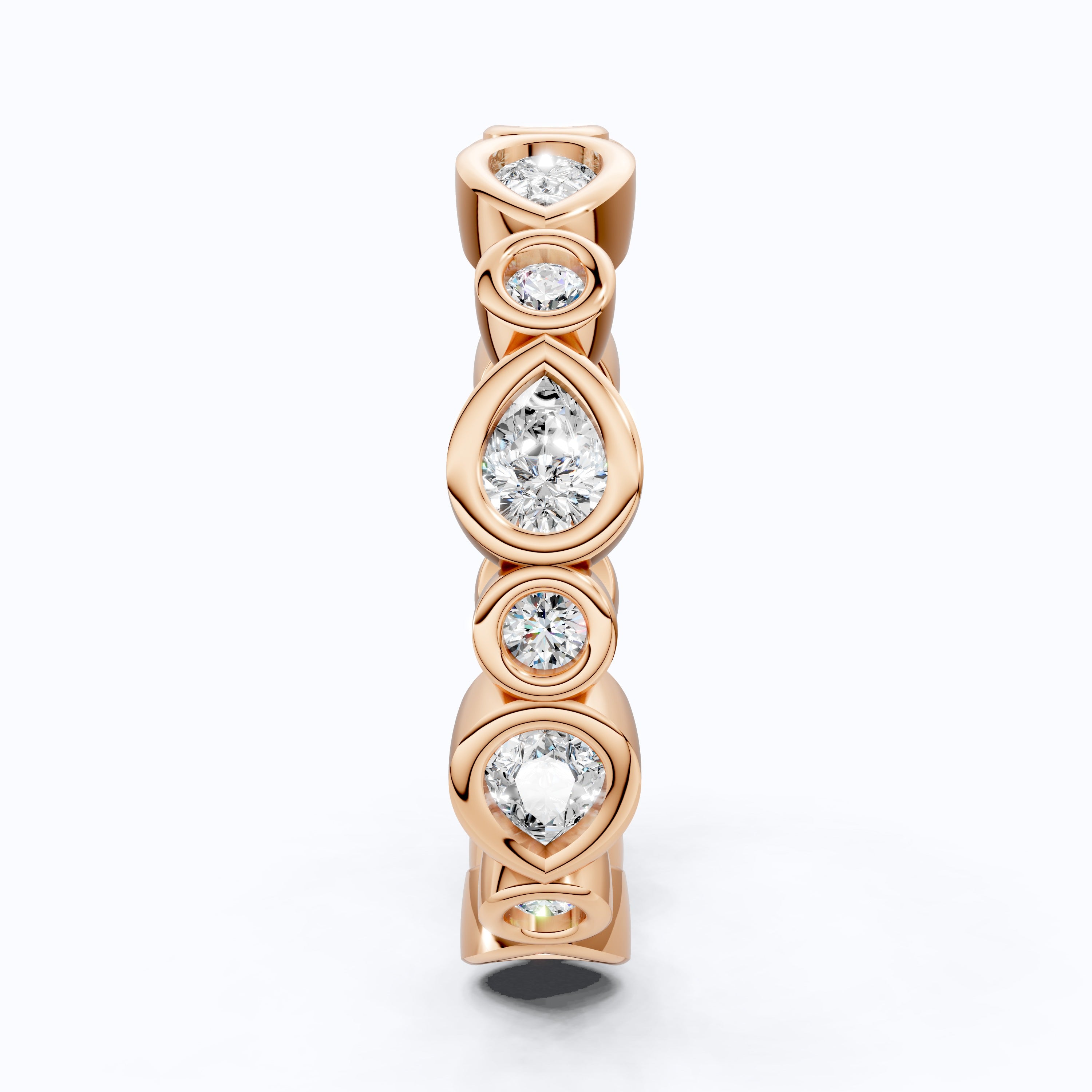 Modern Pear & Round Bezel-Set Alternating Wedding Eternity Band in Lab Grown Diamond – Solid 14k Gold, Bridal Jewelry