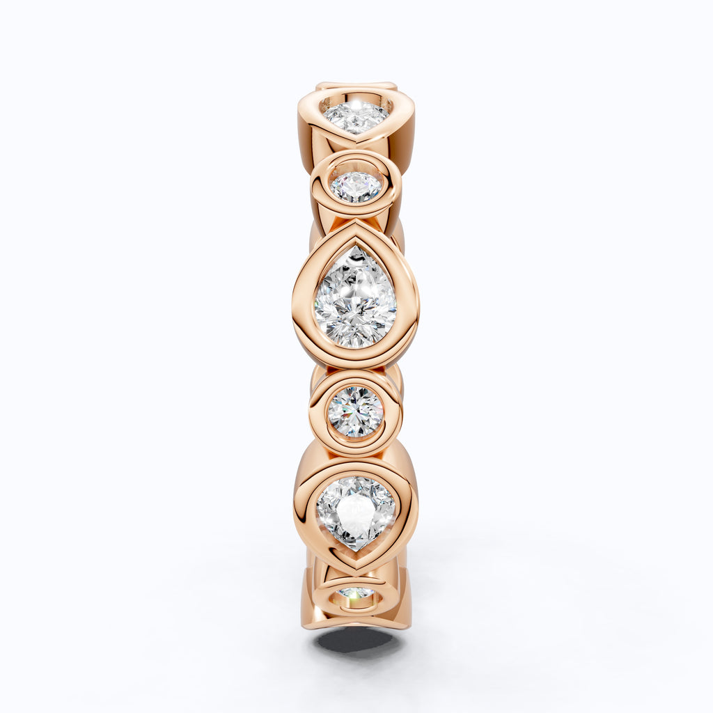 Modern Pear & Round Bezel-Set Alternating Wedding Eternity Band in Lab Grown Diamond – Solid 14k Gold, Bridal Jewelry