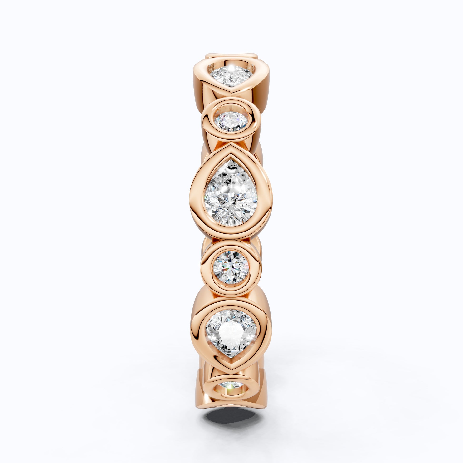 Modern Pear & Round Bezel-Set Alternating Wedding Eternity Band in Lab Grown Diamond – Solid 14k Gold, Bridal Jewelry