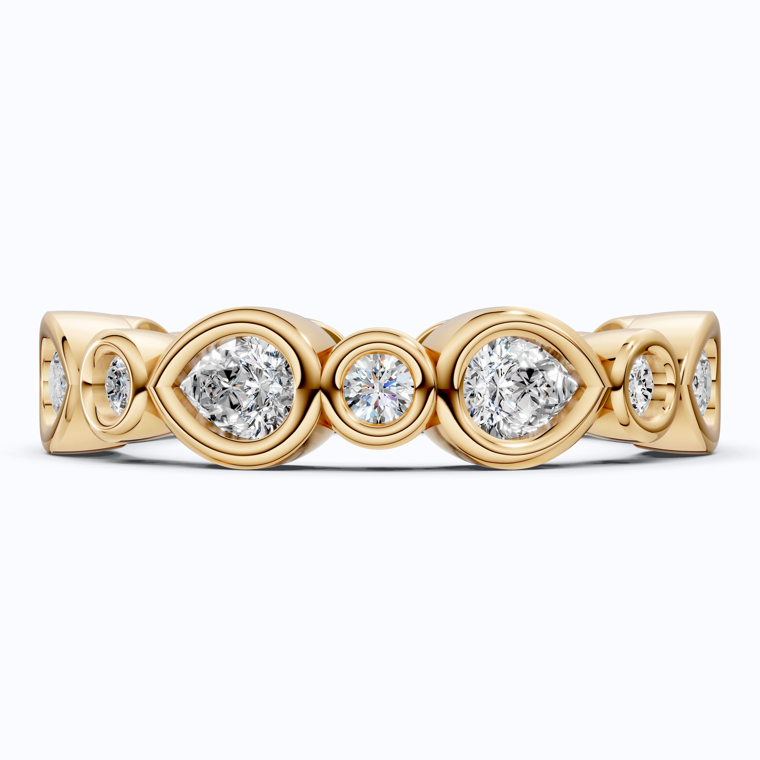 Modern Pear & Round Bezel-Set Alternating Wedding Eternity Band in Lab Grown Diamond – Solid 14k Gold, Bridal Jewelry