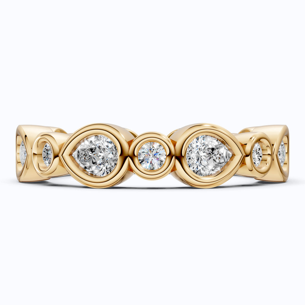 Modern Pear & Round Bezel-Set Alternating Wedding Eternity Band in Lab Grown Diamond – Solid 14k Gold, Bridal Jewelry