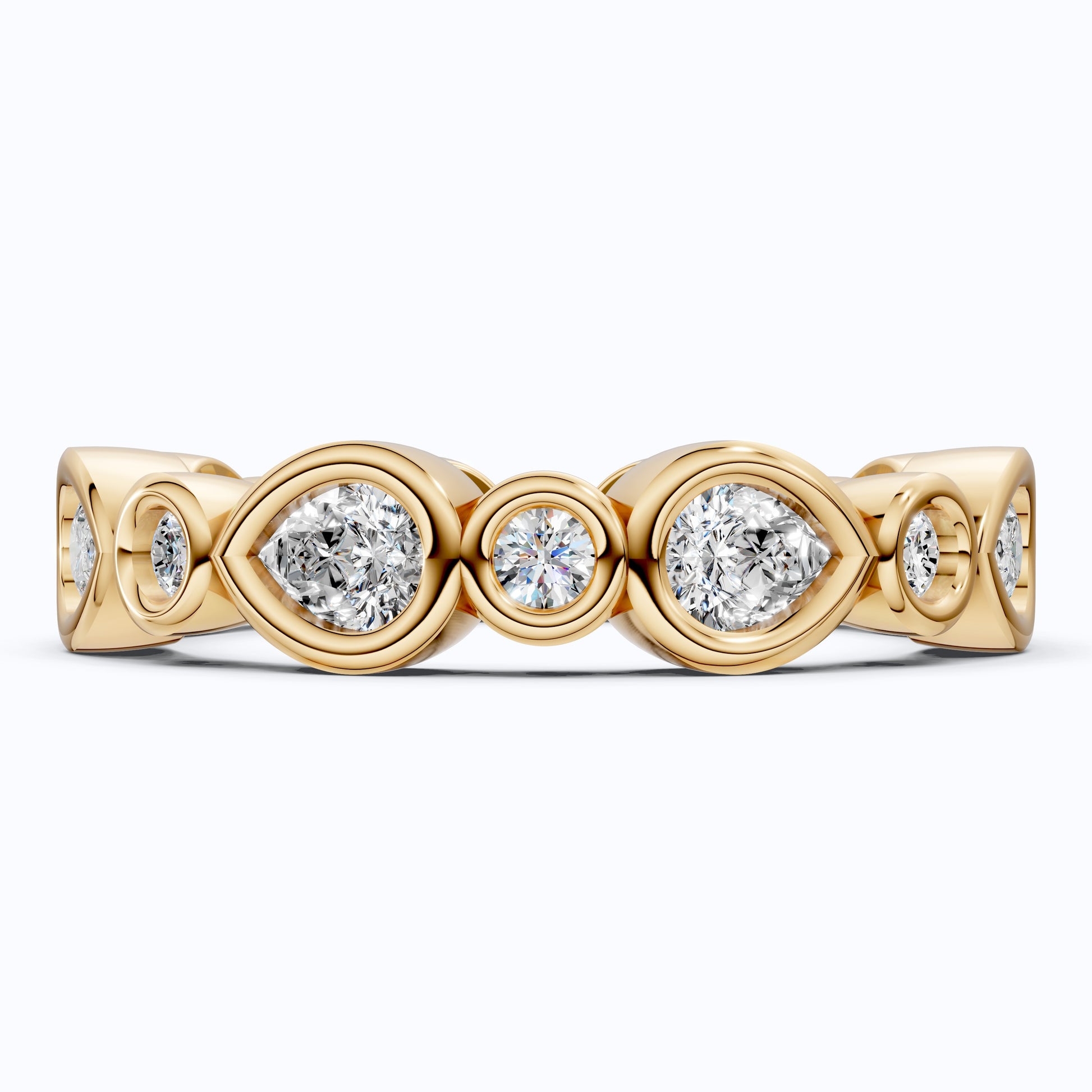Modern Pear & Round Bezel-Set Alternating Wedding Eternity Band in Lab Grown Diamond – Solid 14k Gold, Bridal Jewelry